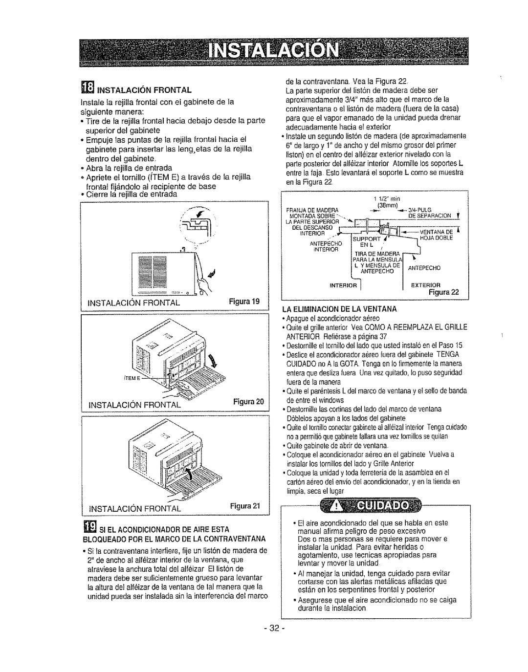 Kenmore 580. 72089 owner manual INSTALAClONFRONTAL, SI ELACONDIClONADORDEAIREESTA, Bloqueadoporel Marcode Lacontraventana 