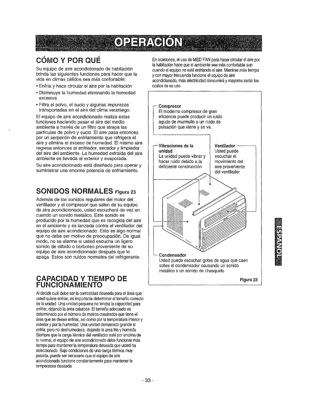 Kenmore 580. 72089 owner manual Capacidad Y Tiempo DE FUNCIONAMtENTO, Ventilador, Unidad 