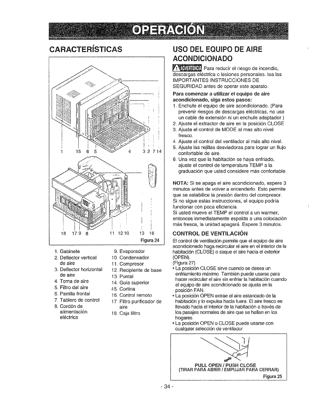 Kenmore 580. 72089 owner manual CARACTERiSTICAS, USO OEL Equipo DE Aire ACONDIC!ONADO 