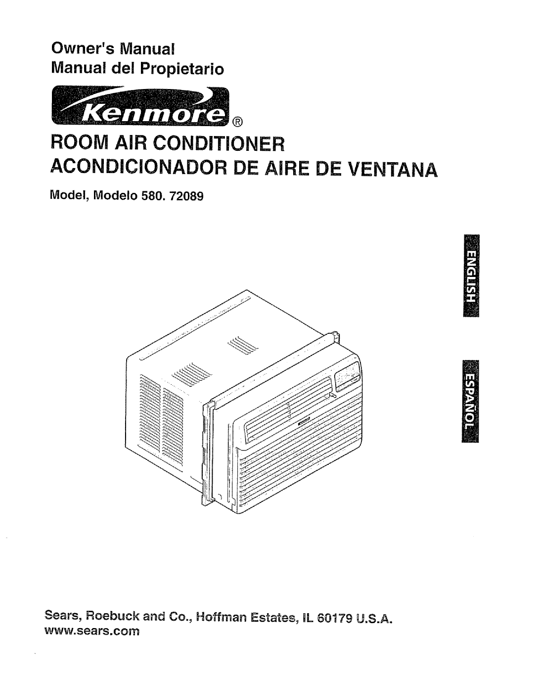 Kenmore 580. 72089 owner manual Room Ai Conditioner, Manual del Propietario, Model, Modelo 580, OwnersManual 