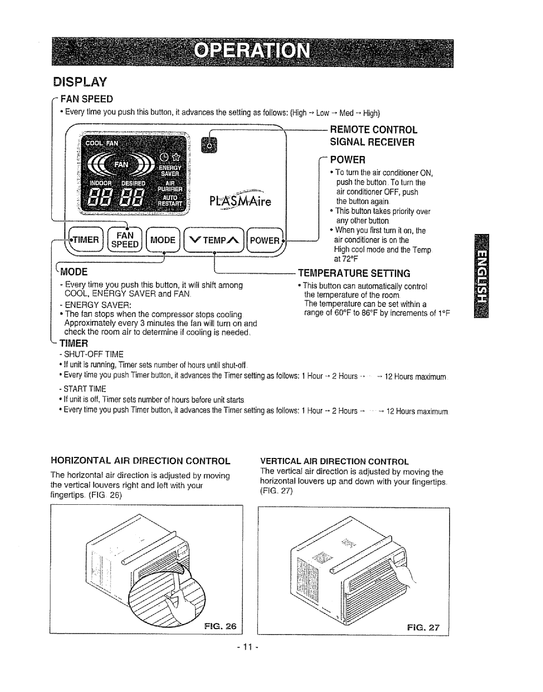 Kenmore 580. 72089 owner manual Display, PbASMAire, Fan Speed, Mode, r__-_-;_, Signal, Receiver, Power, Timer 