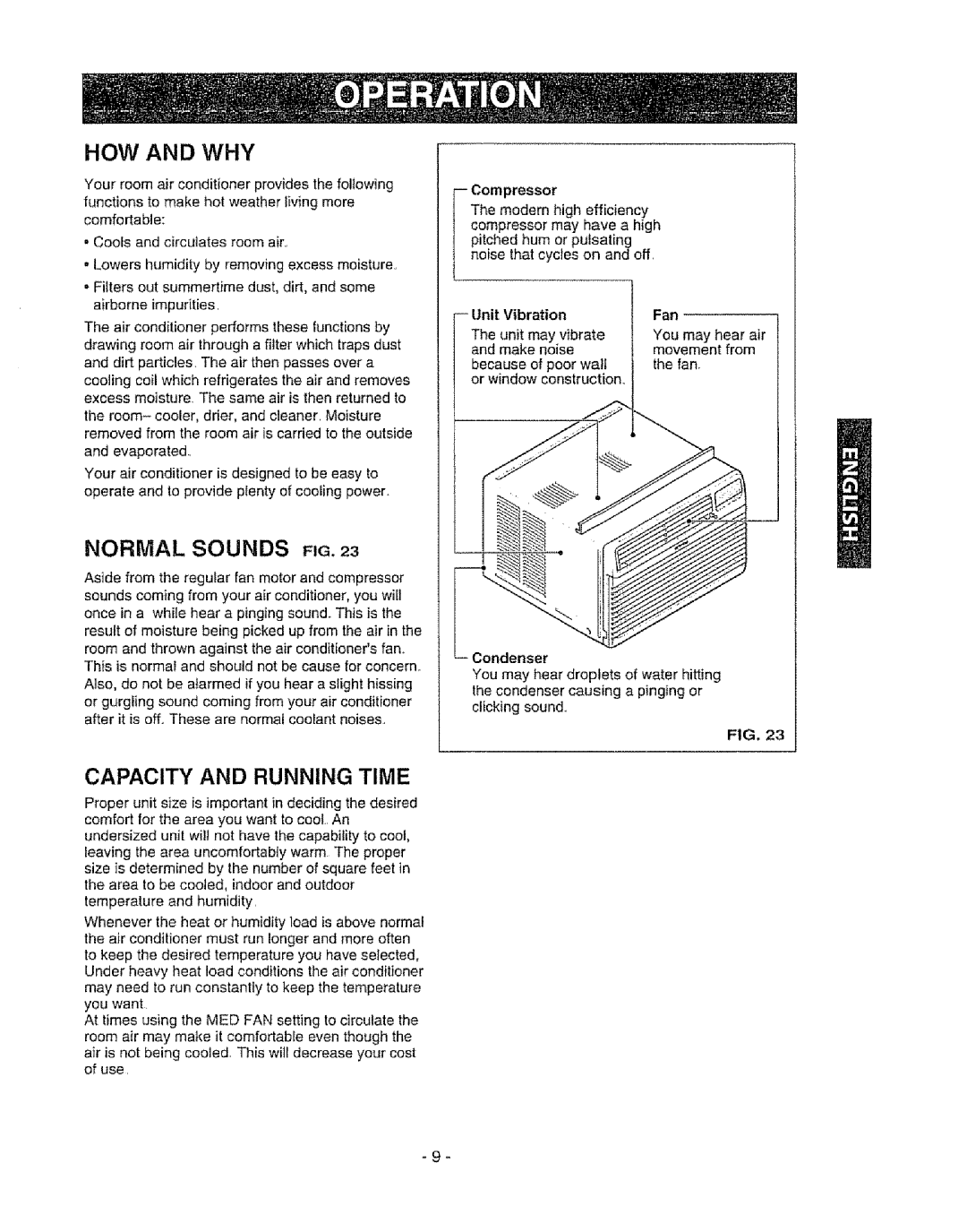 Kenmore 580. 72089 owner manual How And Why, Capacity And Running Time, Normal Sounds Fig, Compressor, Unit Vibration 
