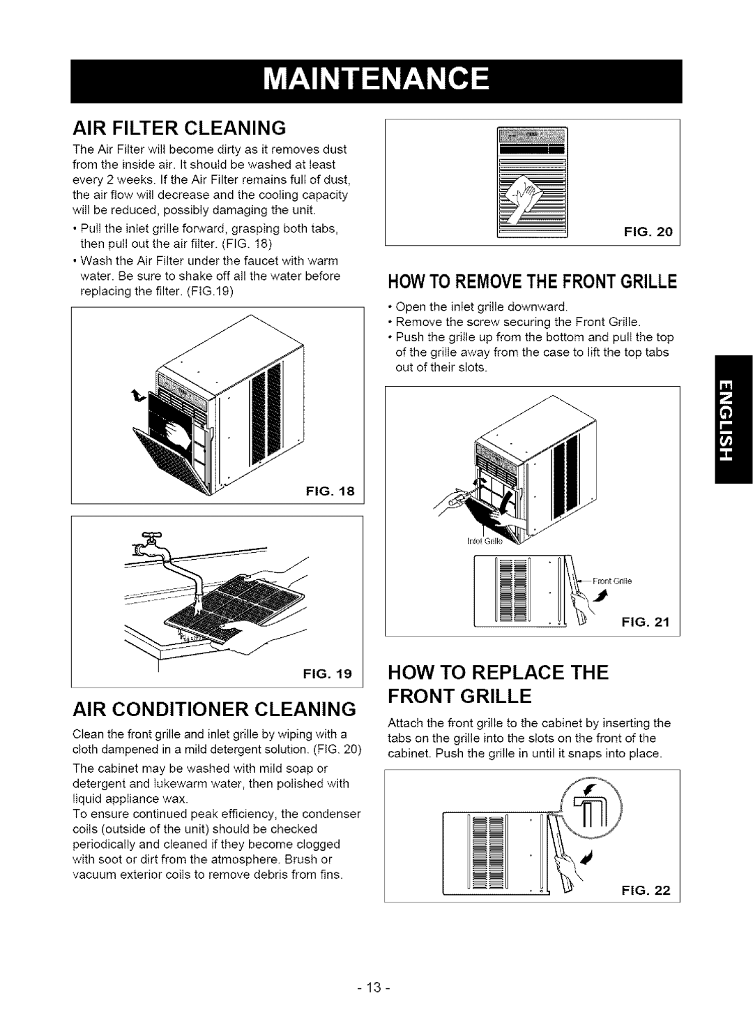 Kenmore 580.75123 AIR Filter Cleaning, AIR Conditioner Cleaning, Howto Removethe Frontgrille, HOW to Replace Front Grille 