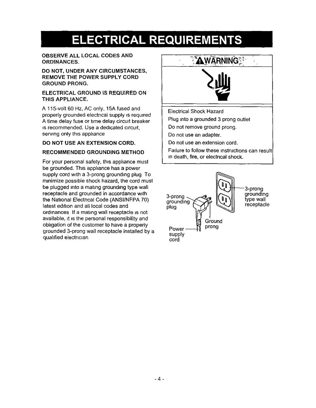 Kenmore 580.513 owner manual P0c, Do not USE AN Extension Cord Recommended Grounding Method 