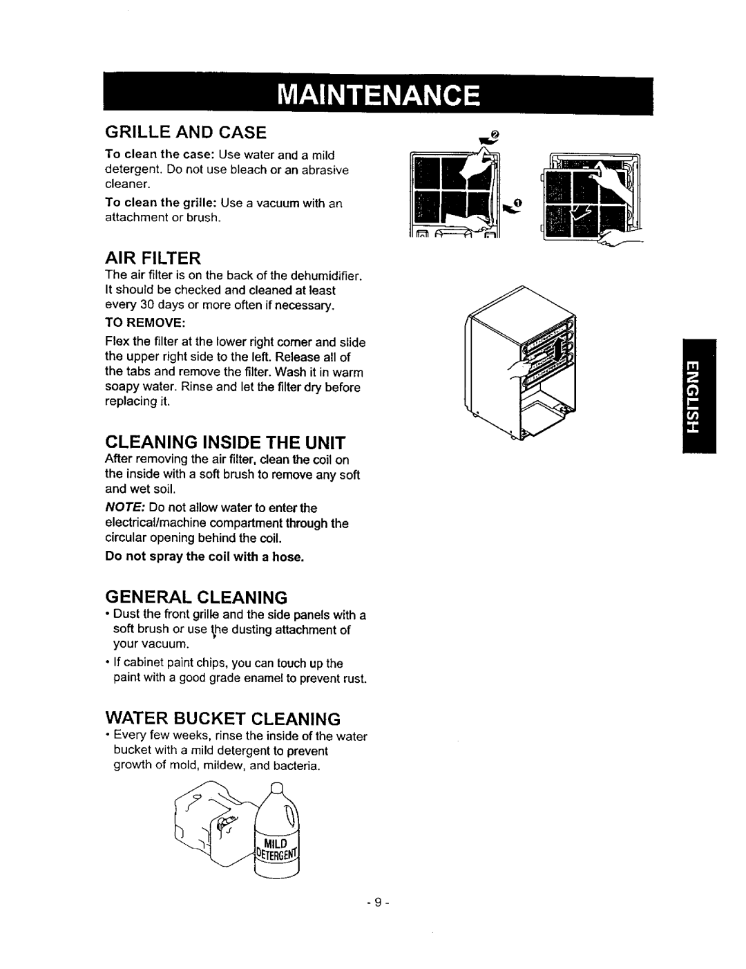 Kenmore 580.5145 owner manual Case, Cleaning Inside the Unit, General Cleaning, Water Bucket Cleaning, To Remove 