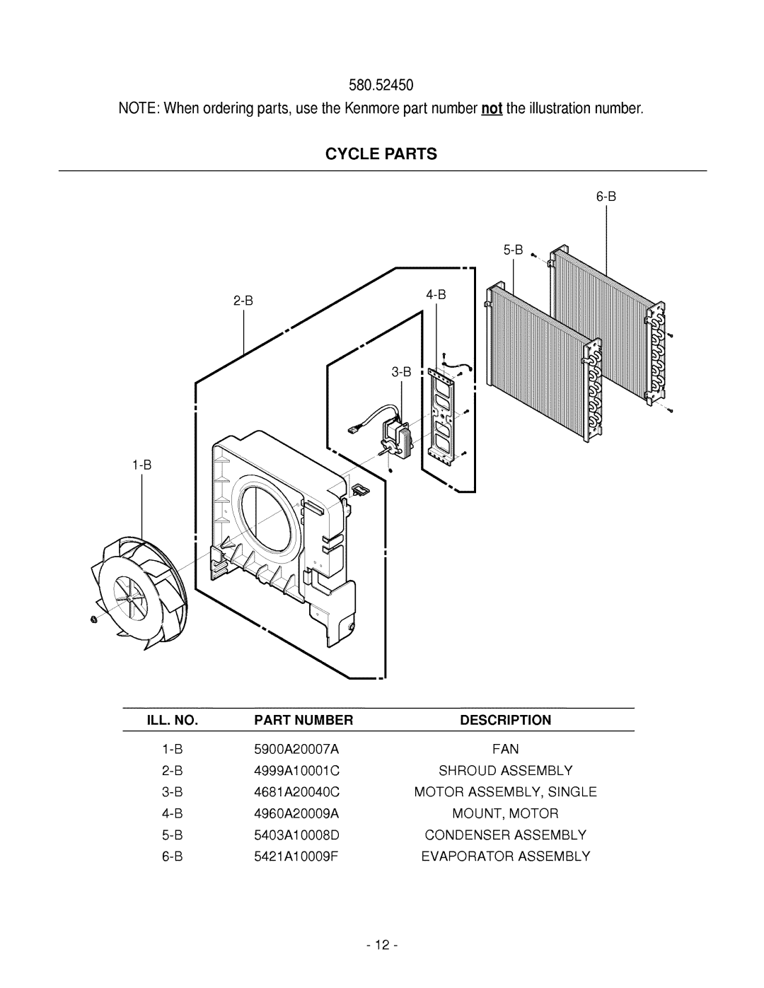 Kenmore 580.5245 owner manual Cycle Parts, ILL. no Part Number Description 