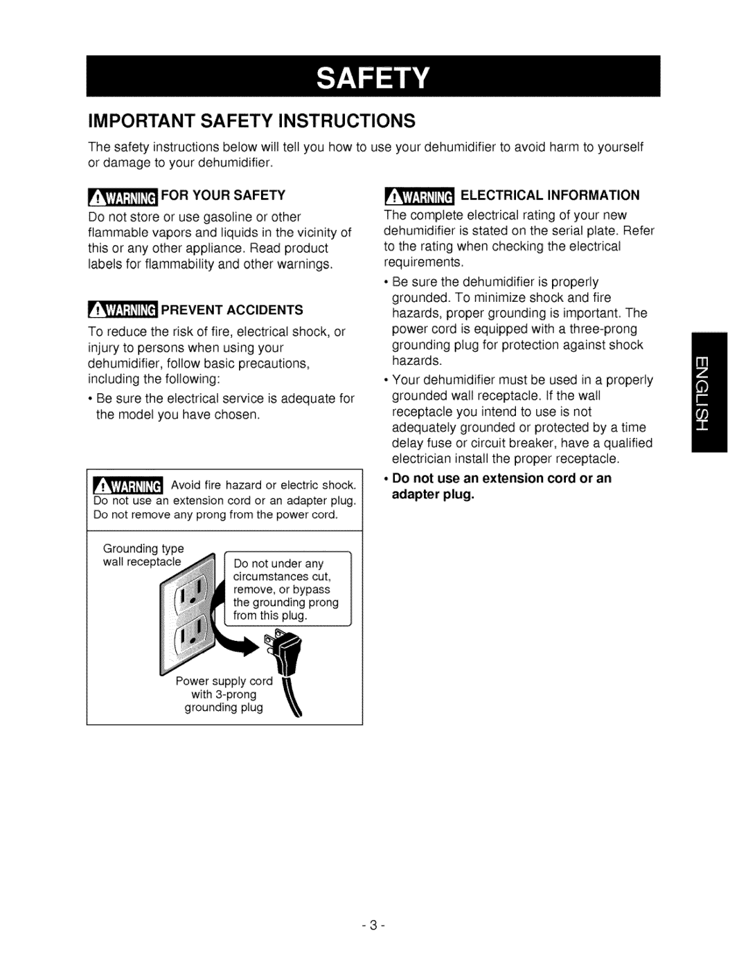 Kenmore 580.5245 owner manual Important Safety Instructions, For Your Safety, Prevent Accidents, Electrical Information 