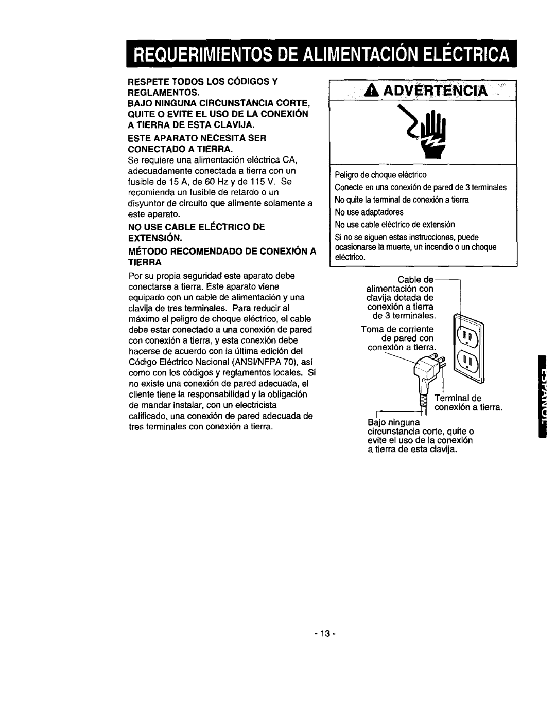 Kenmore 580.53301 No USE Cable Elictrico DE EXTENSI6N, Peligrode choqueelctrico, Con, De 3 terminales, Terminal de 