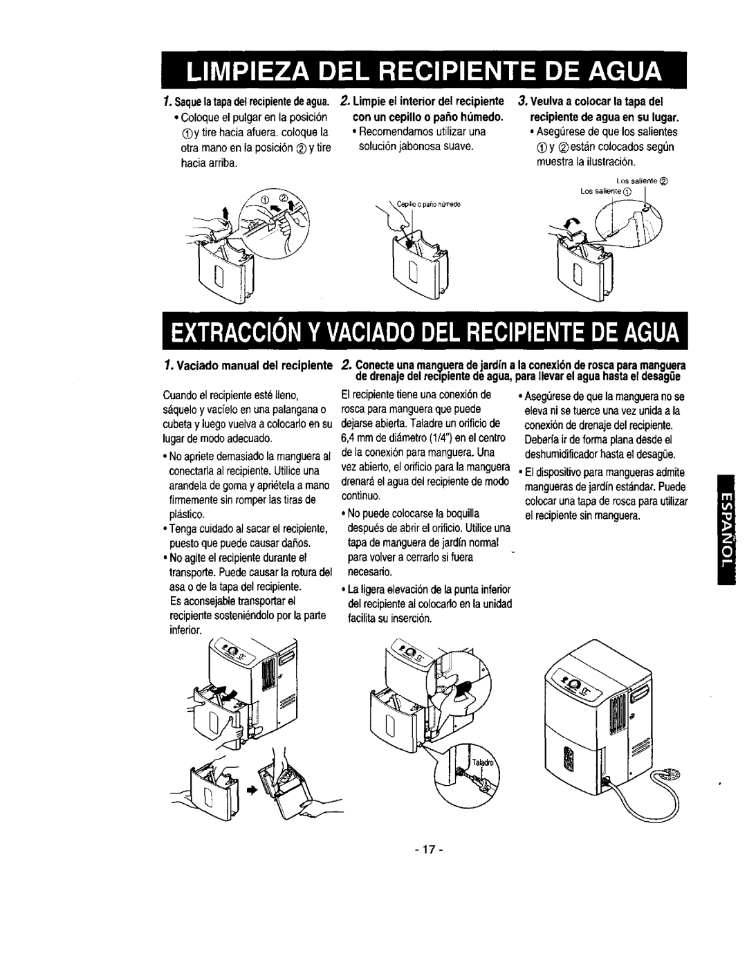 Kenmore 580.53301 owner manual Haciaarriba Muestralailustracion, Vaciado manual del recipiente 