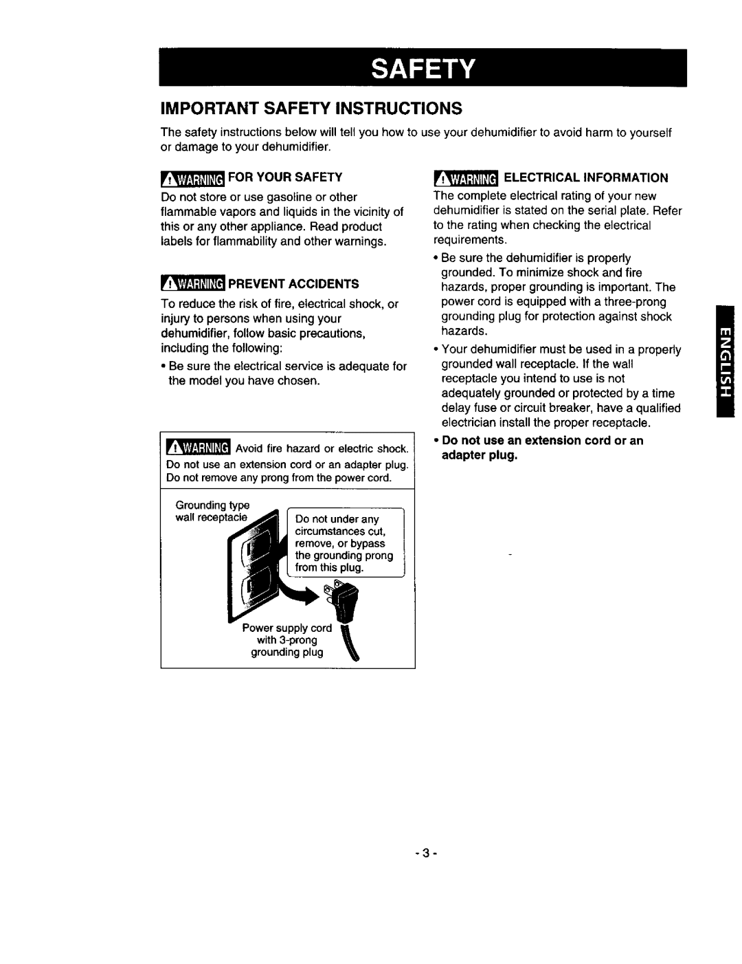 Kenmore 580.53301 owner manual Important Safety Instructions, For Your Safety, Prevent Accidents, Electrical Information 