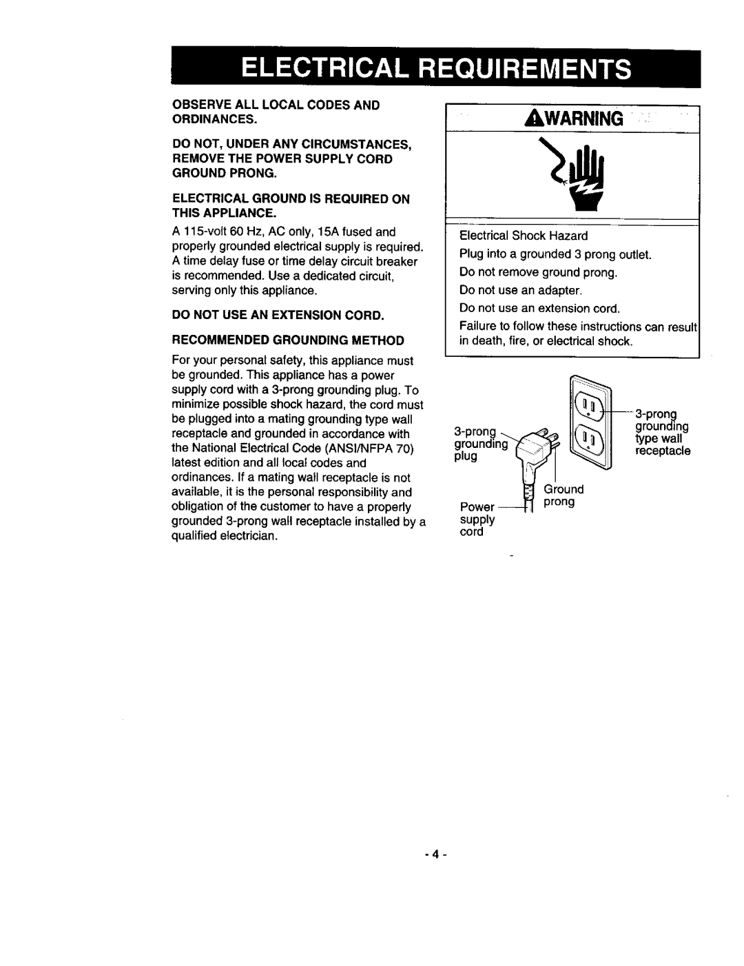 Kenmore 580.53301 owner manual Do not USE AN Extension Cord Recommended Grounding Method, Ron 