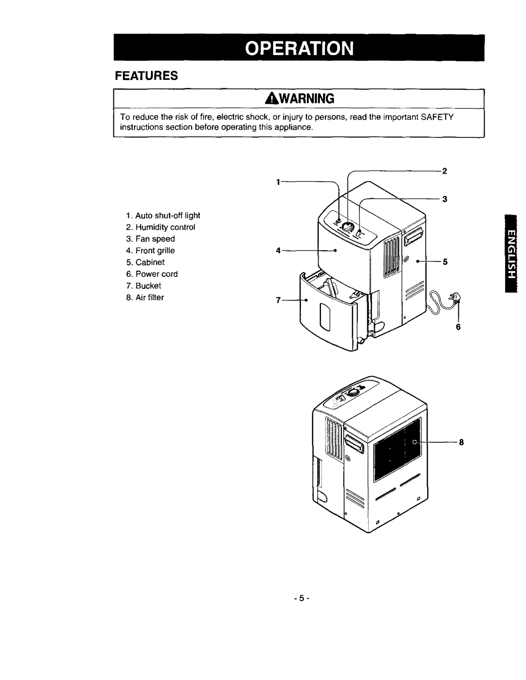 Kenmore 580.53301 owner manual Features, Front grille 