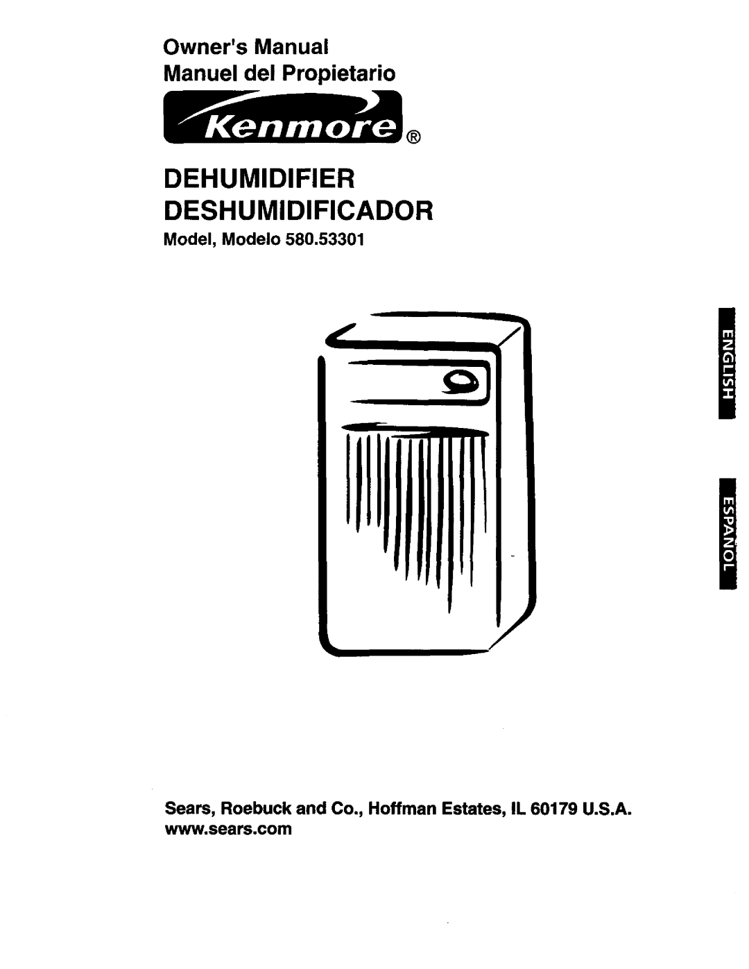 Kenmore 580.53301 owner manual Model, Modelo, Dehumidifier Deshumidificador, OwnersManual Manuel del Propietario 