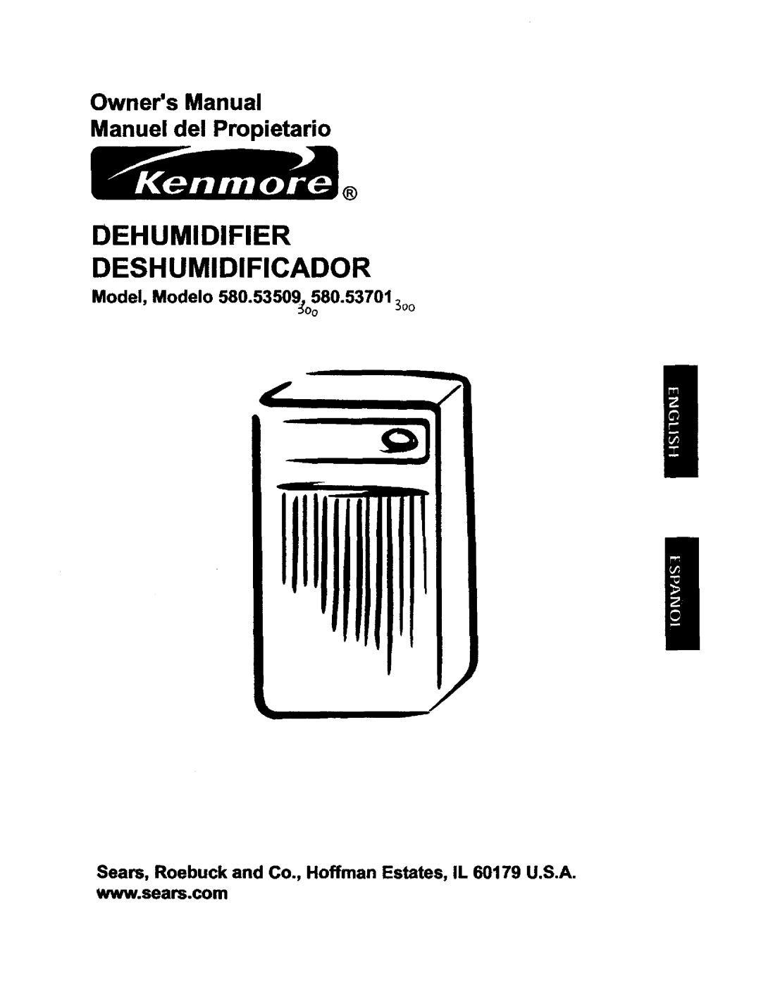 Kenmore 580.53509, 580.53701 owner manual Dehumidifier Deshumidificador 