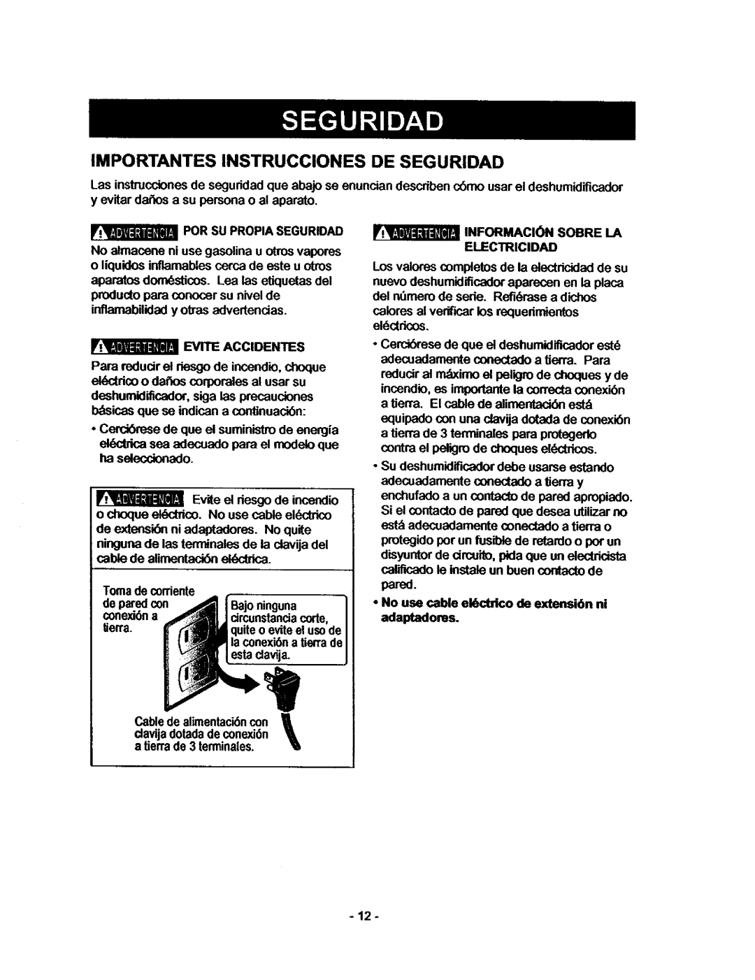 Kenmore 580.53701, 580.53509 owner manual Pared, Porsu Propia Seguridad, Evite Accidentes, Informacion Sobre LA Electricidad 