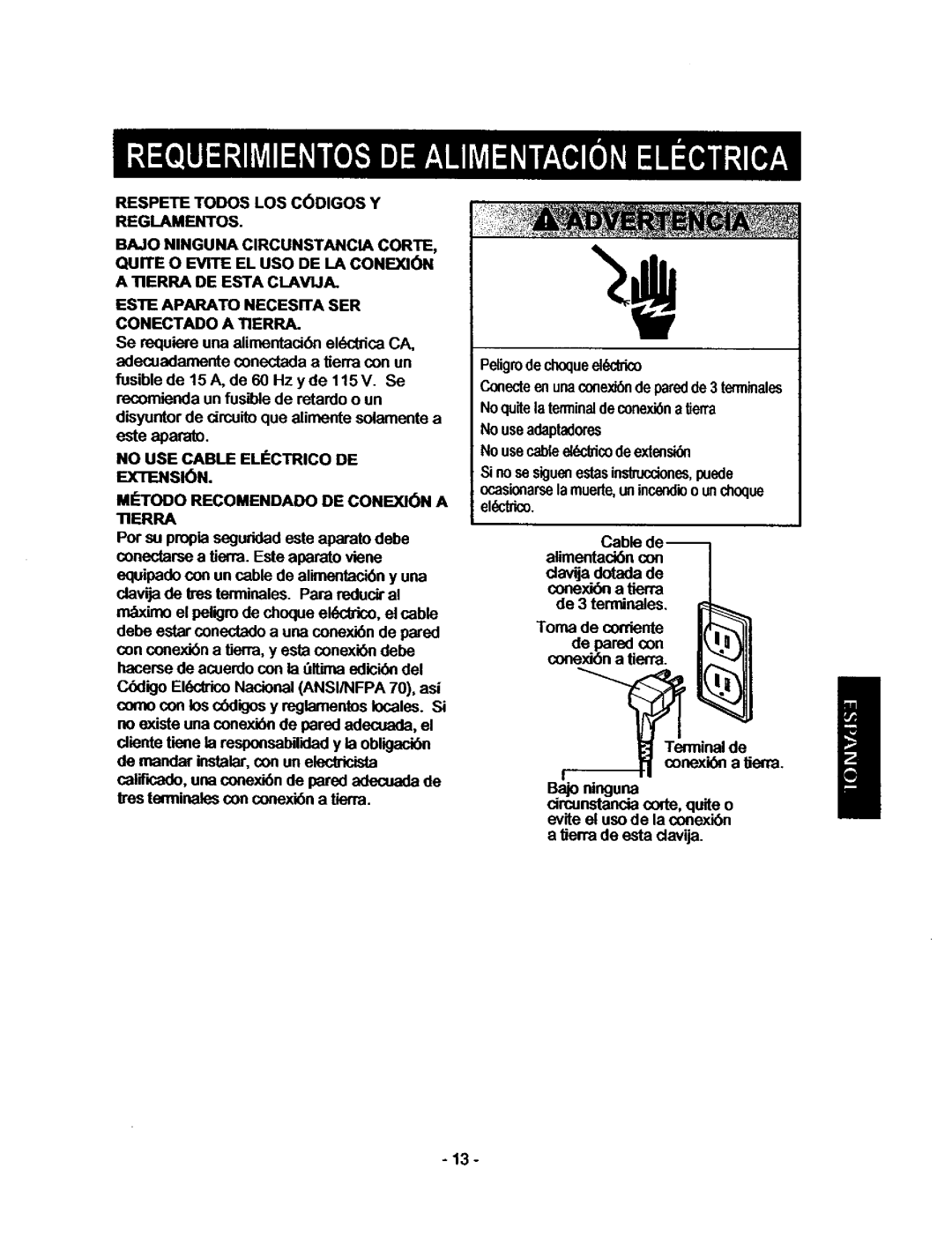 Kenmore 580.53509, 580.53701 owner manual Terradeestaclavija, No USE Cable Elfctrico DE Extension 