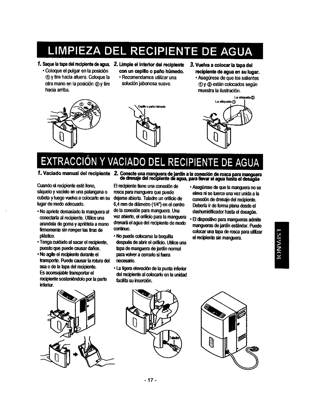 Kenmore 580.53509, 580.53701 owner manual Esaco.sejabanspoelr, Vaciado manual del recipiente Cuandoelredpienteest6geo 