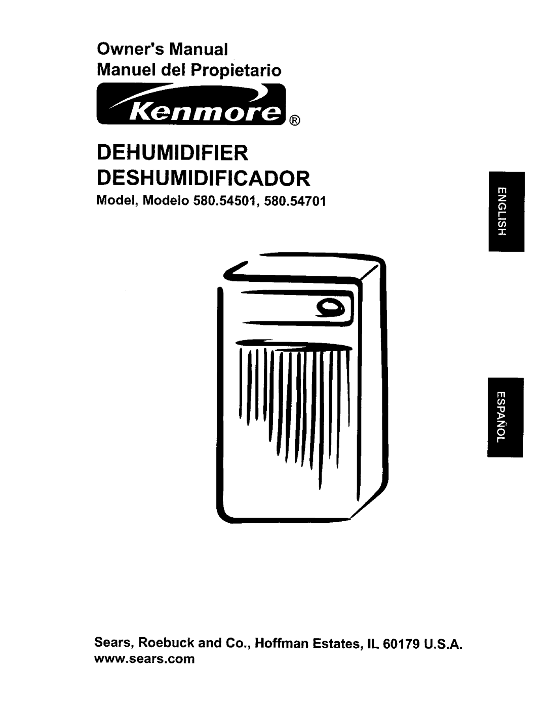 Kenmore 580.54701 owner manual Dehumidifier Deshumidificador 