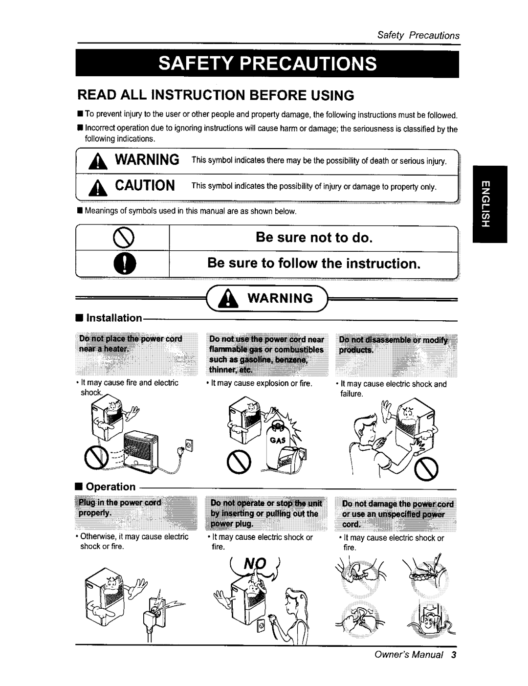 Kenmore 580.54701 owner manual Installation, Operation, Proy, It may cause explosionor fire, Failure 