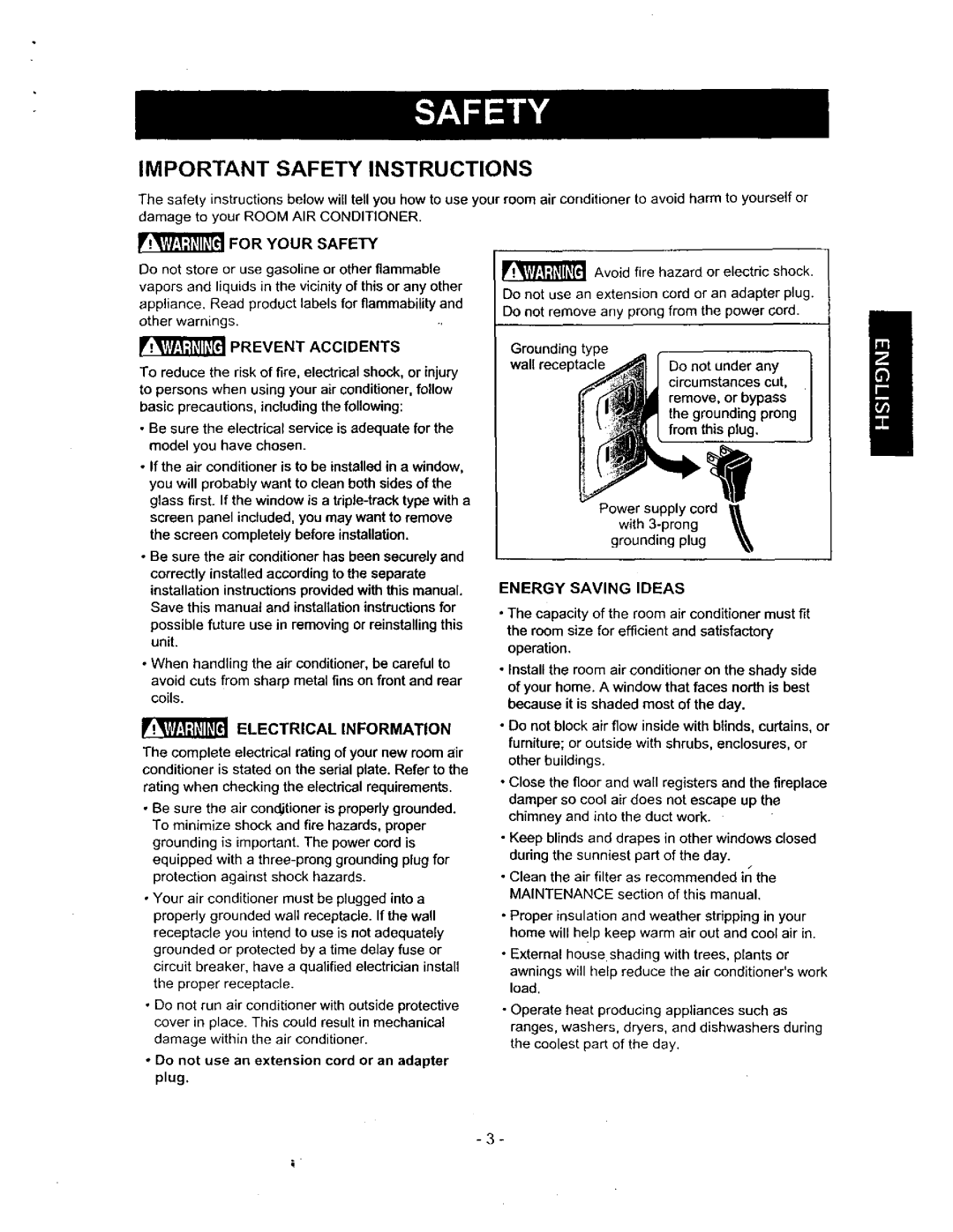 Kenmore 580.71056 owner manual Important Safety Instructions, Energy Saving Ideas 