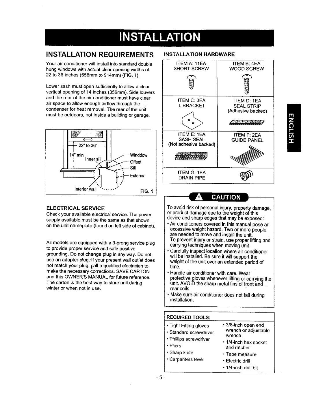 Kenmore 580.71056 owner manual Installation Requirements, Installation Hardware 