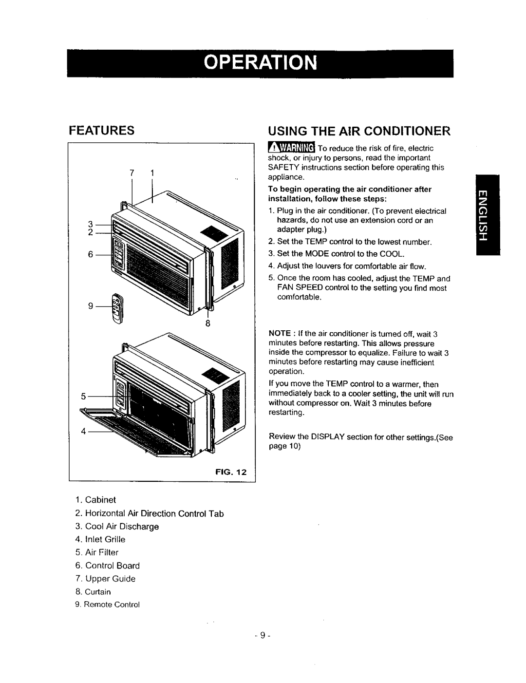 Kenmore 580.71056 owner manual Using AIR Conditioner 