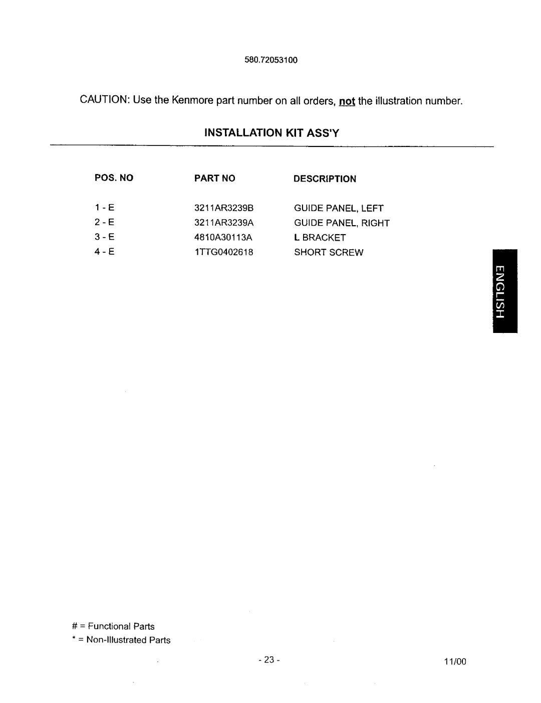 Kenmore 580.72053 owner manual Installation KIT Assy 