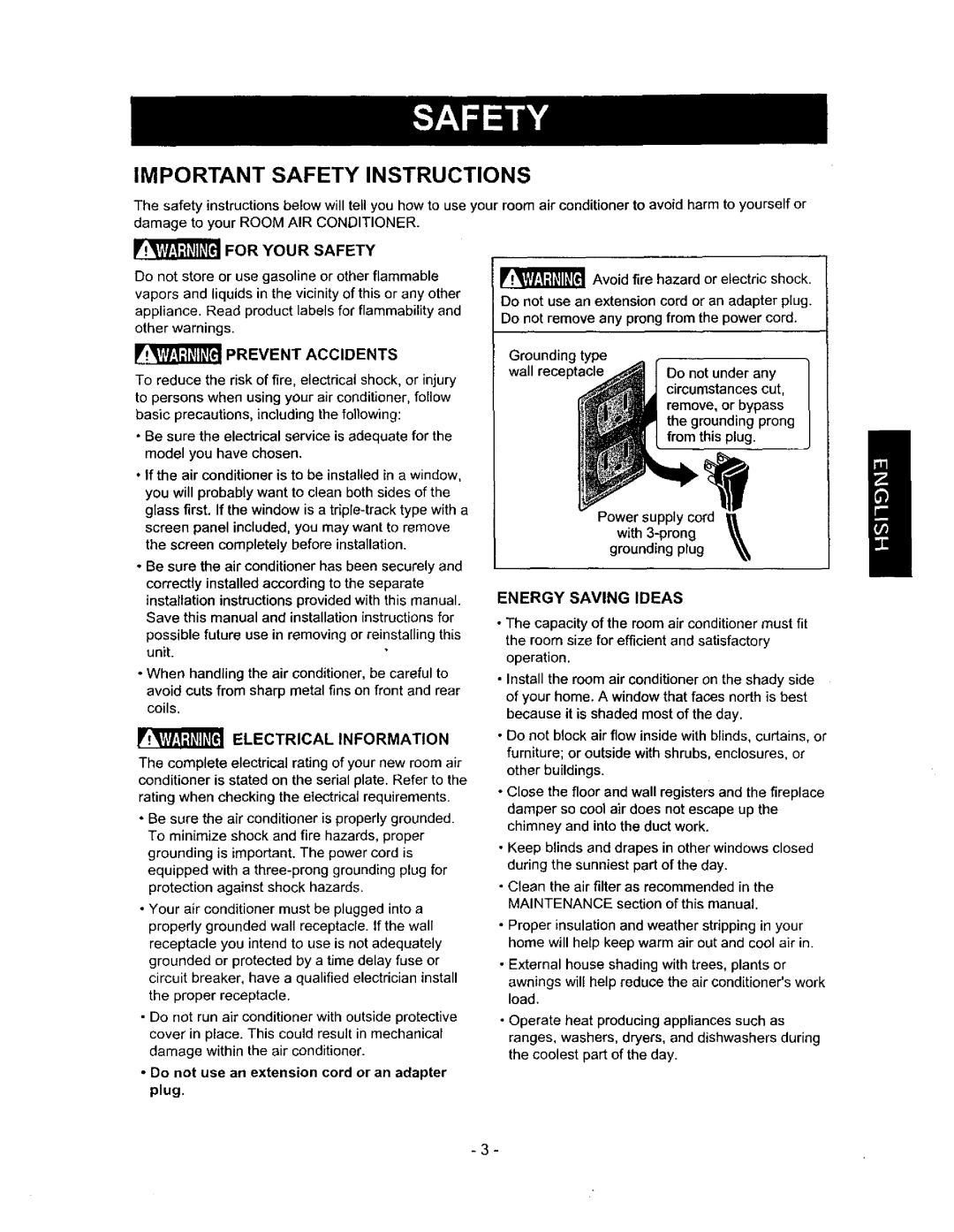 Kenmore 580.72053 owner manual Important Safety Instructions, For Your Safety, Energy Savingideas, Electrical Information 