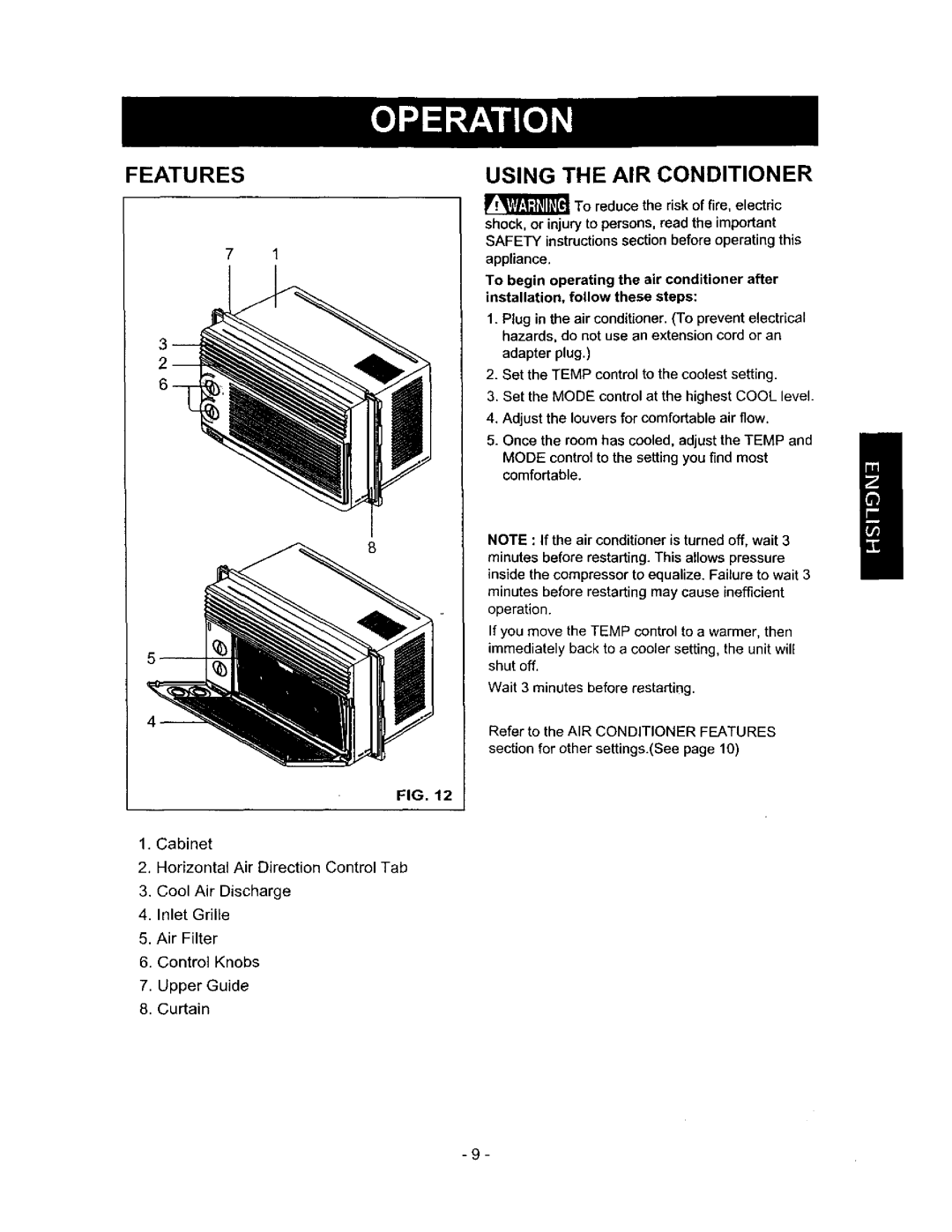 Kenmore 580.72053 owner manual Features, Using AIR Conditioner 