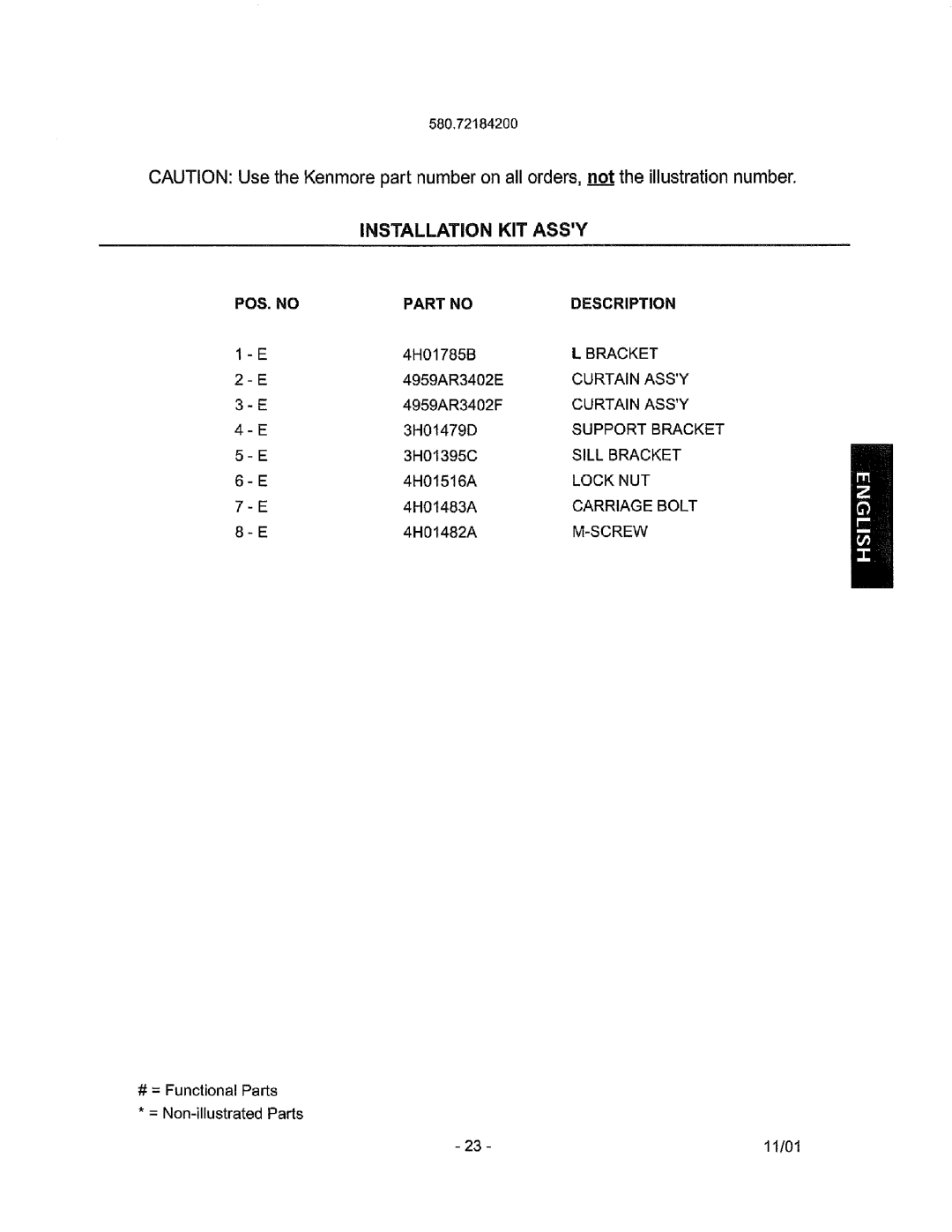 Kenmore 580.72184 owner manual Installation KIT Assy 