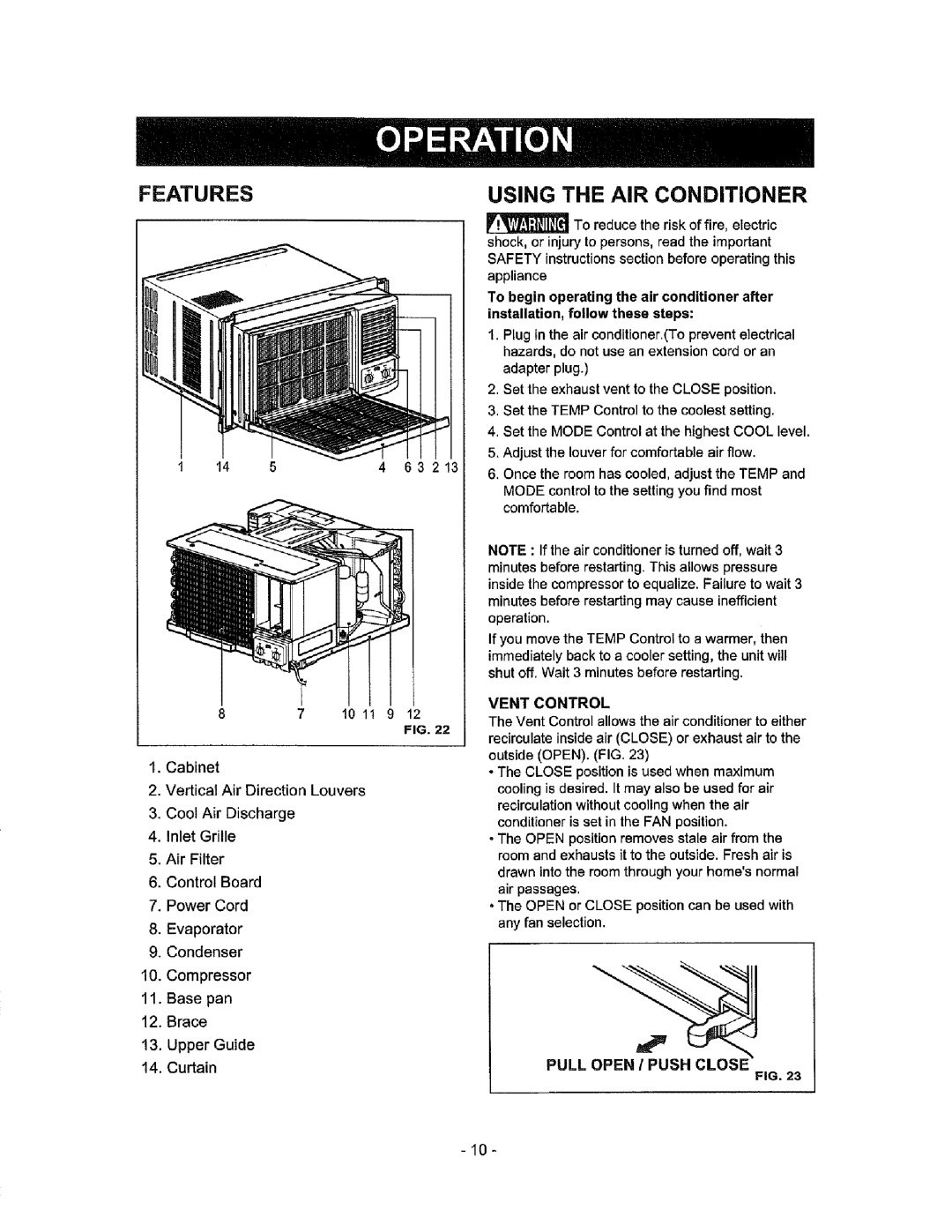 Kenmore 580.72184 owner manual Features, Using, The Air Conditioner 
