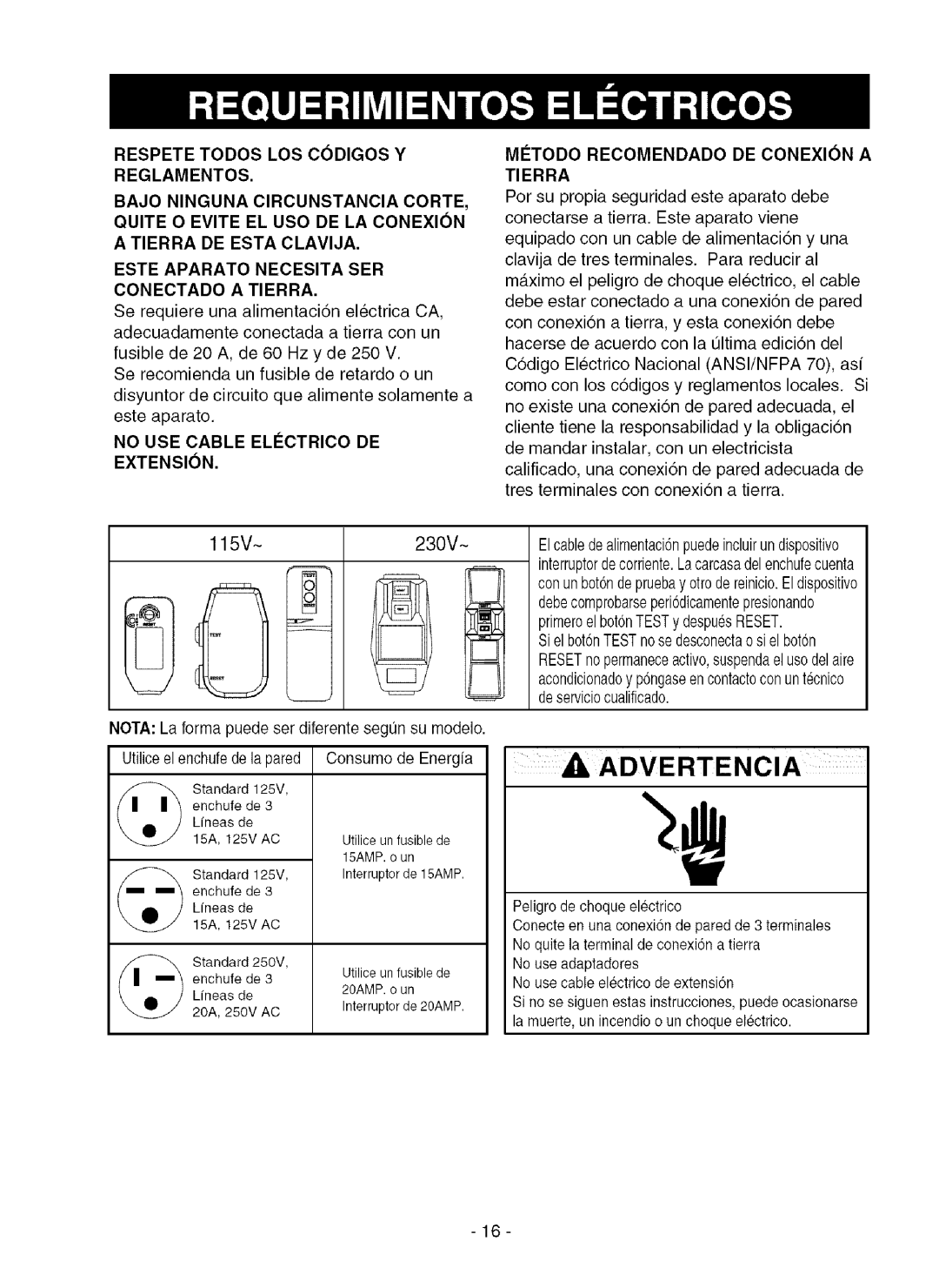 Kenmore 580.75050 owner manual Respete Todos LOS Codigos Y Reglamentos, No USE Cable Electrico DE Extension 