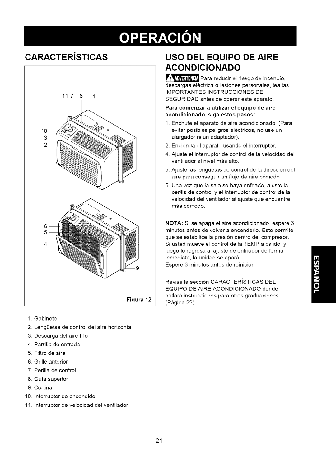 Kenmore 580.75050 owner manual USO DEL Equipo DE Aire Acondicionado, 117 