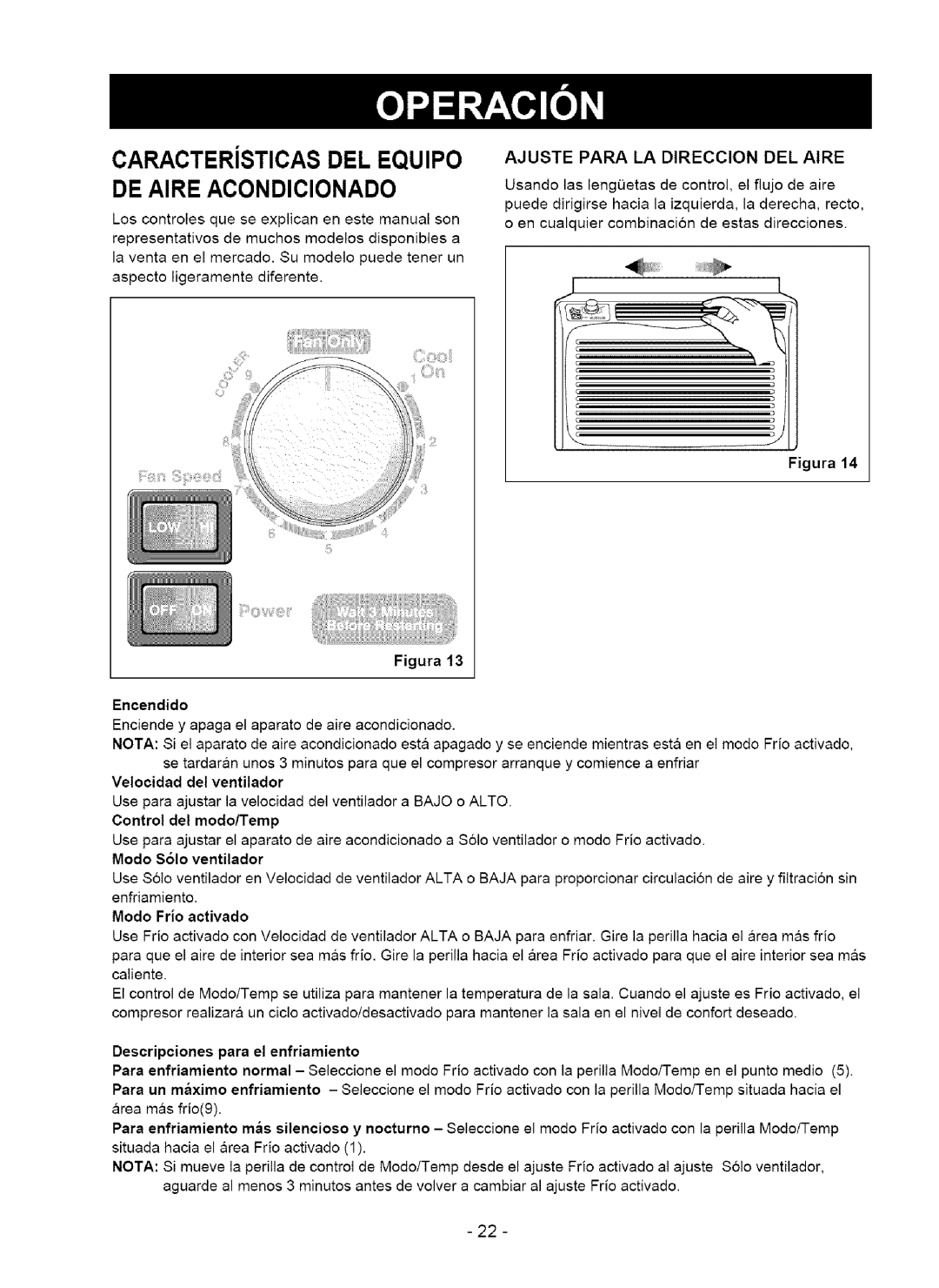 Kenmore 580.75050 owner manual DE Aire Acondicionado, Ajuste Para LA DIRECClON DEL Aire 