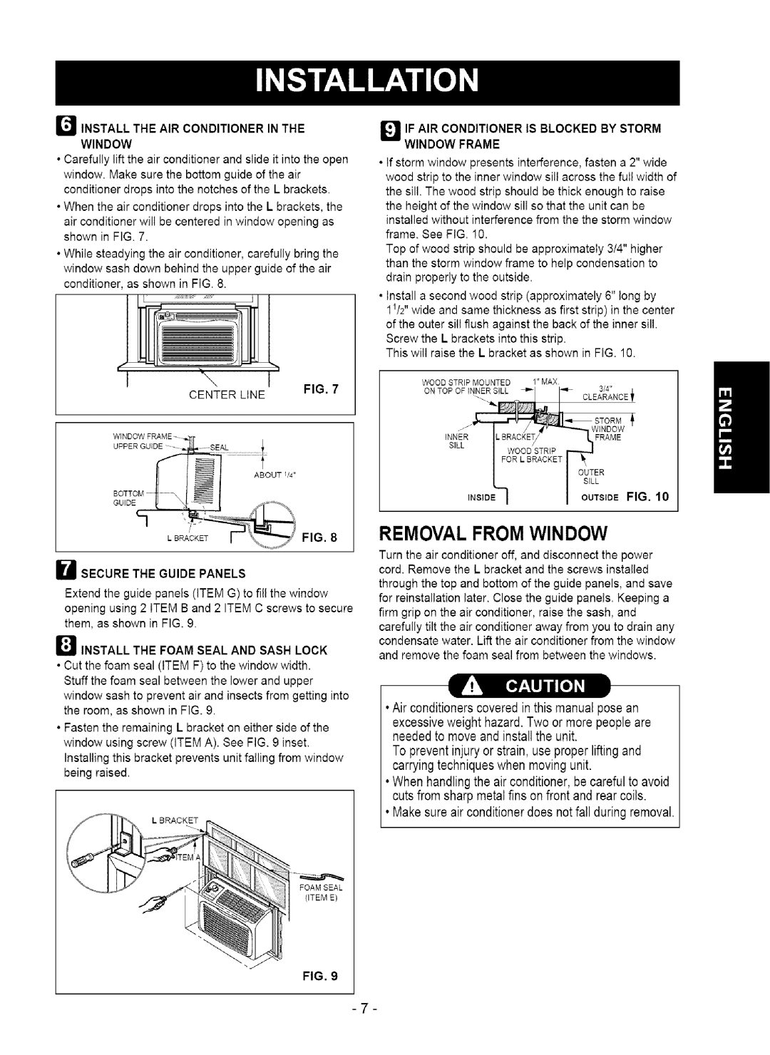 Kenmore 580.75050 owner manual Removal from Window, Secure the Guide Panels, Window Frame 