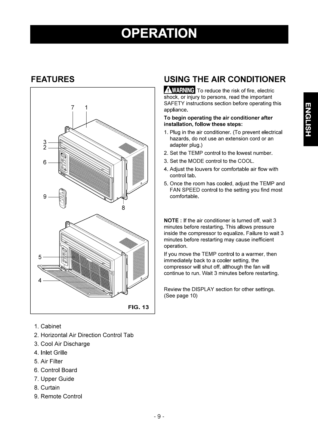 Kenmore 580.75051 owner manual Features, Using the AIR Conditioner 