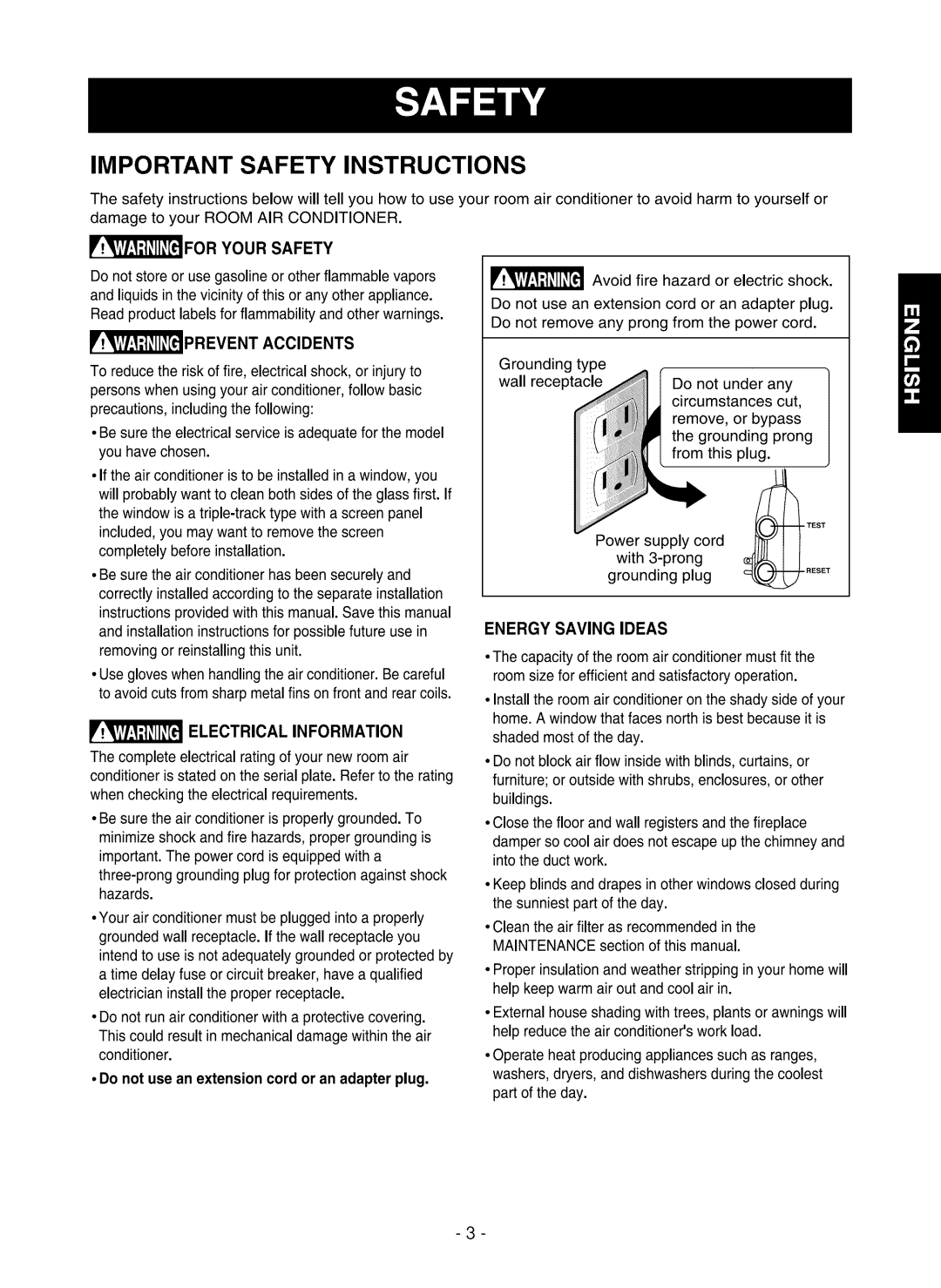 Kenmore 580.75051 owner manual Important Safety Instructions, Energy Savingideas, Electrical Information 