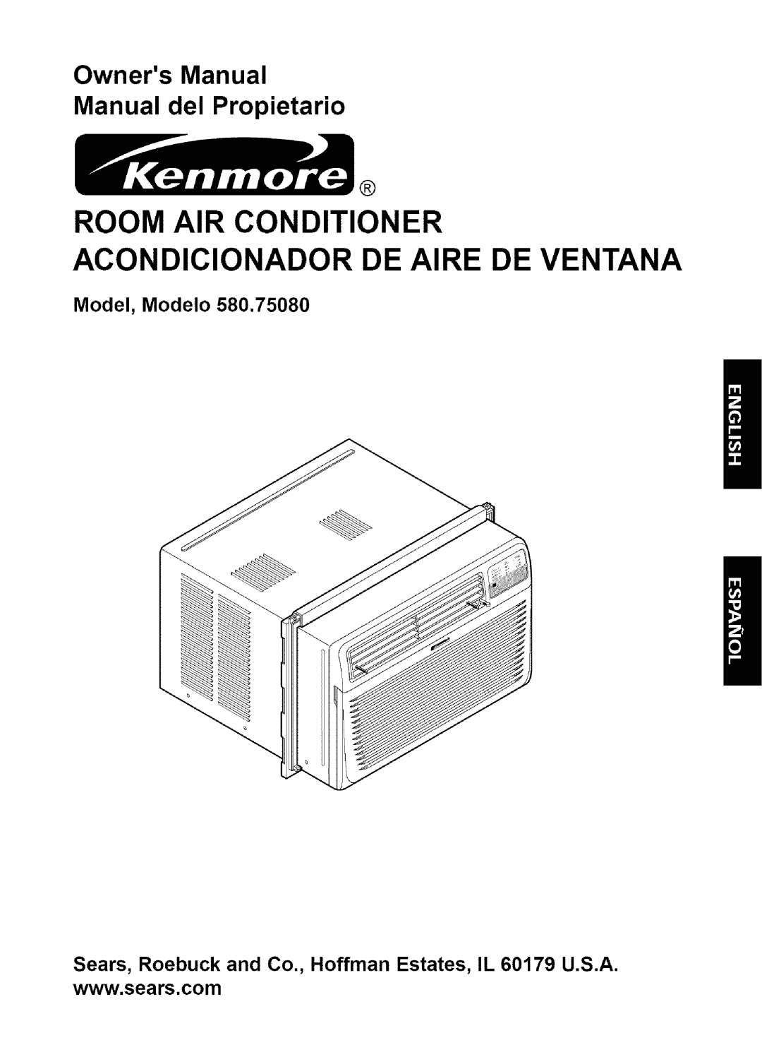 Kenmore 580.75080 owner manual Room AIR Conditioner Acondicionador DE Aire DE Ventana 