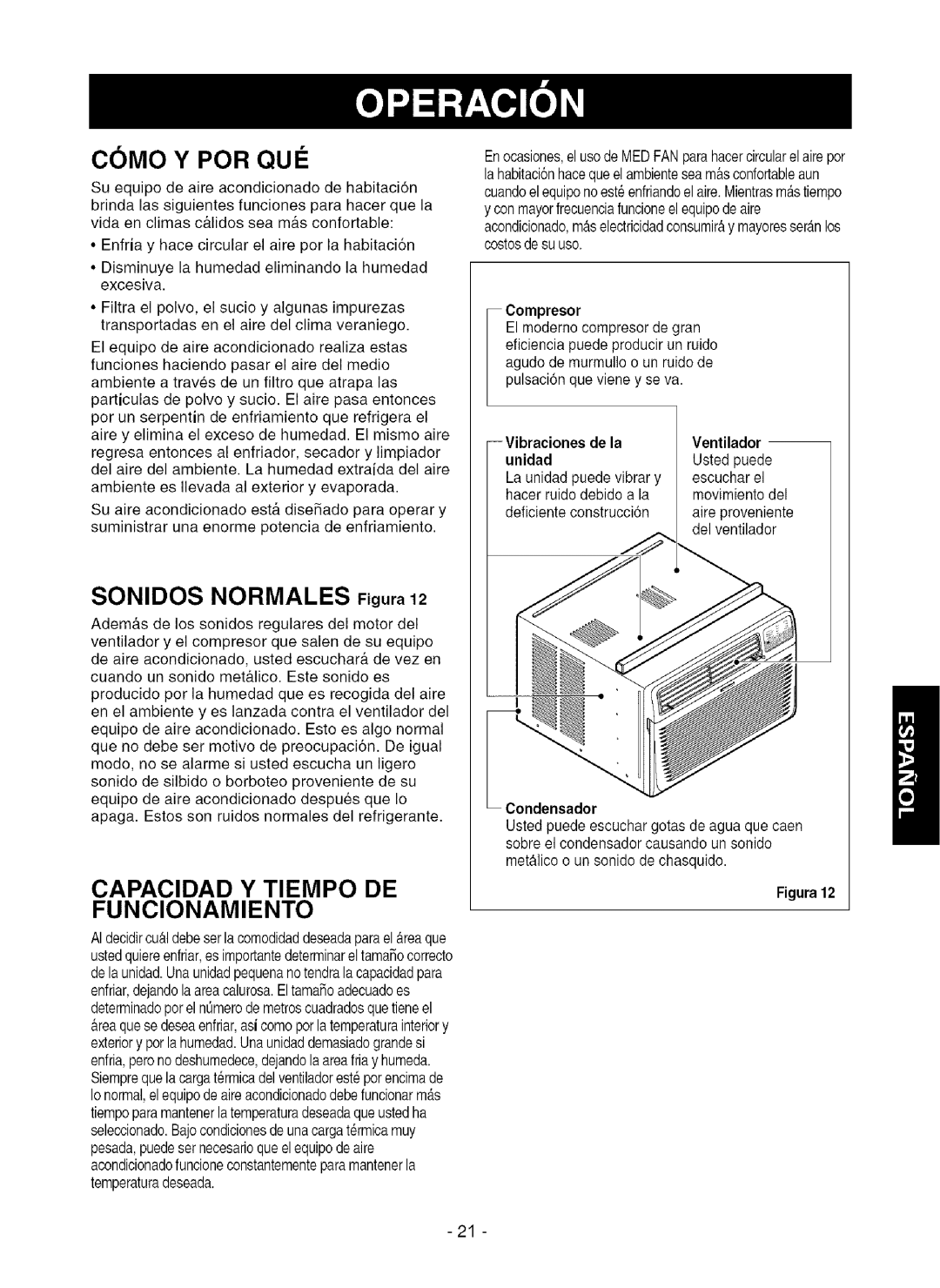 Kenmore 580.75080 owner manual Como Y POR QUI, Sonidos Normales Figura, Capacidad Y Tiempo DE Funcionamiento 