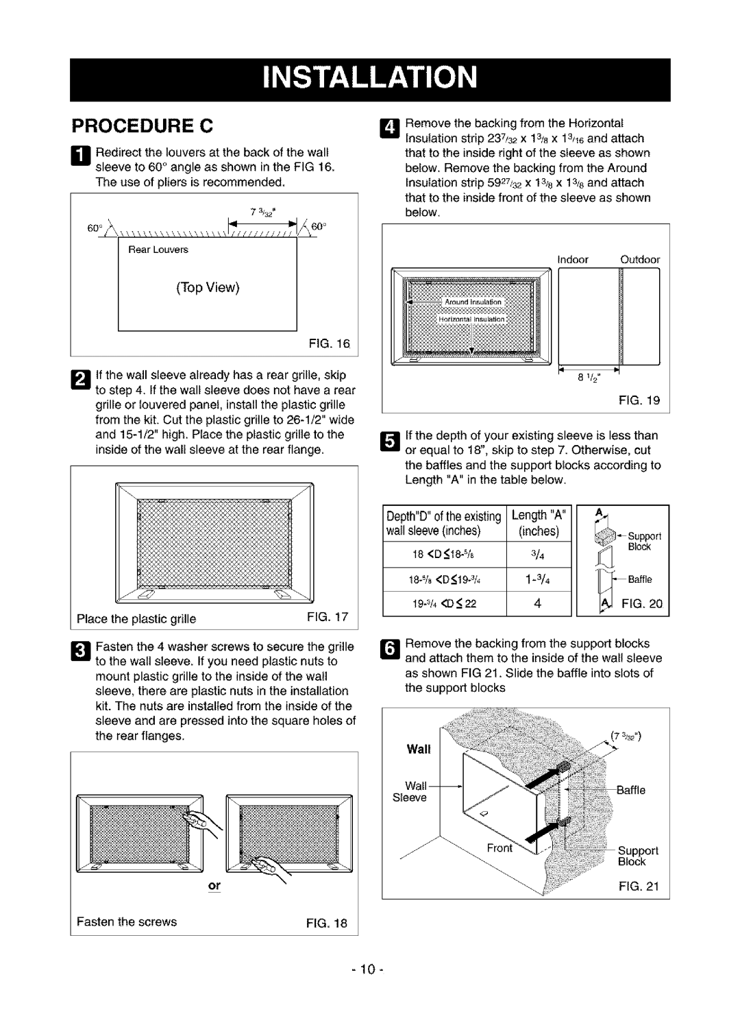 Kenmore 580.75085, 580.75135, 580.75116 Procedure C, Top View, Wailsleeveinches inches, DepthD of the existing LengthA 