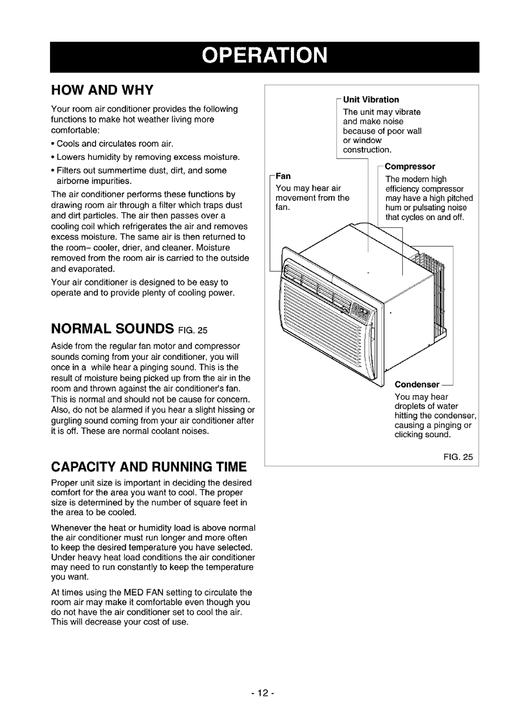 Kenmore 580.75135, 580.75085, 580.75116 owner manual HOW and WHY, Normal Sounds FIG,25, Capacity and Running Time 