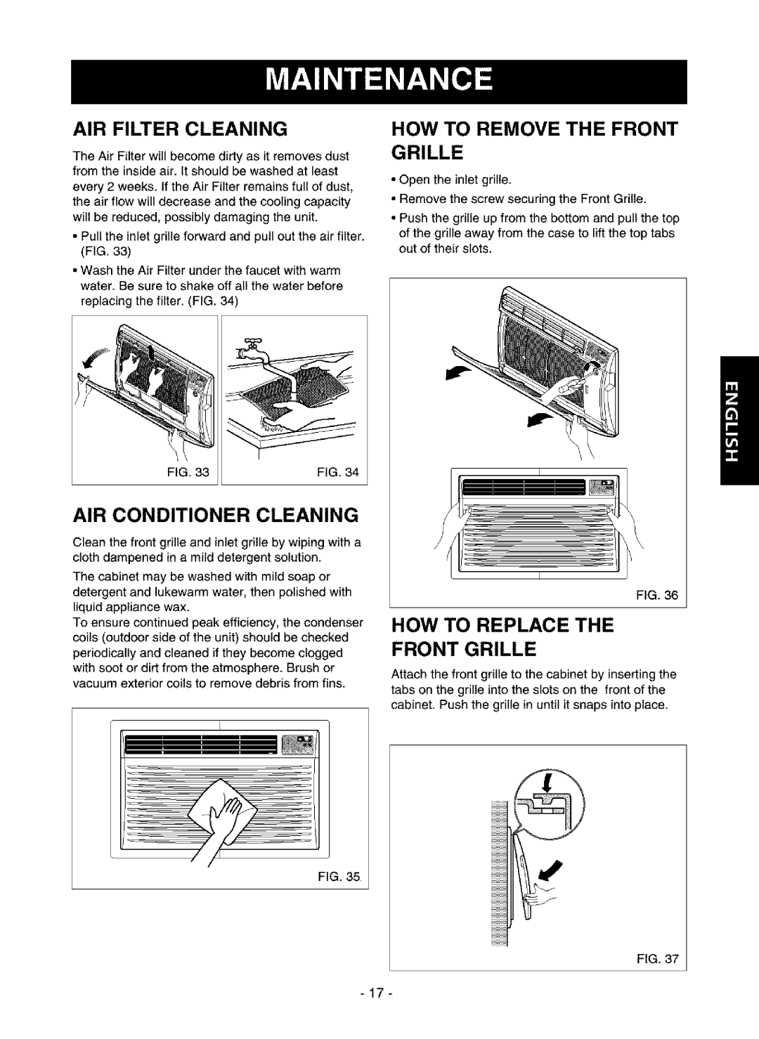 Kenmore 580.75116, 580.75135, 580.75085 AIR Filter Cleaning, HOW to Remove the Front Grille, AIR Conditioner Cleaning 