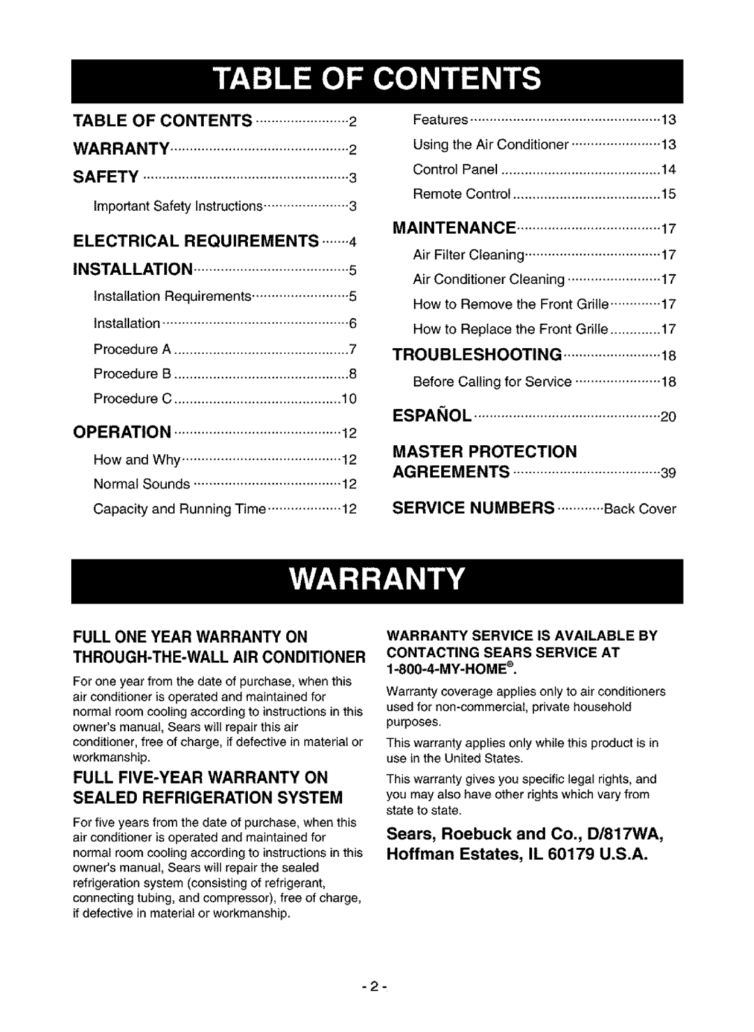 Kenmore 580.75116, 580.75135, 580.75085 owner manual Warranty Safety, Operation 