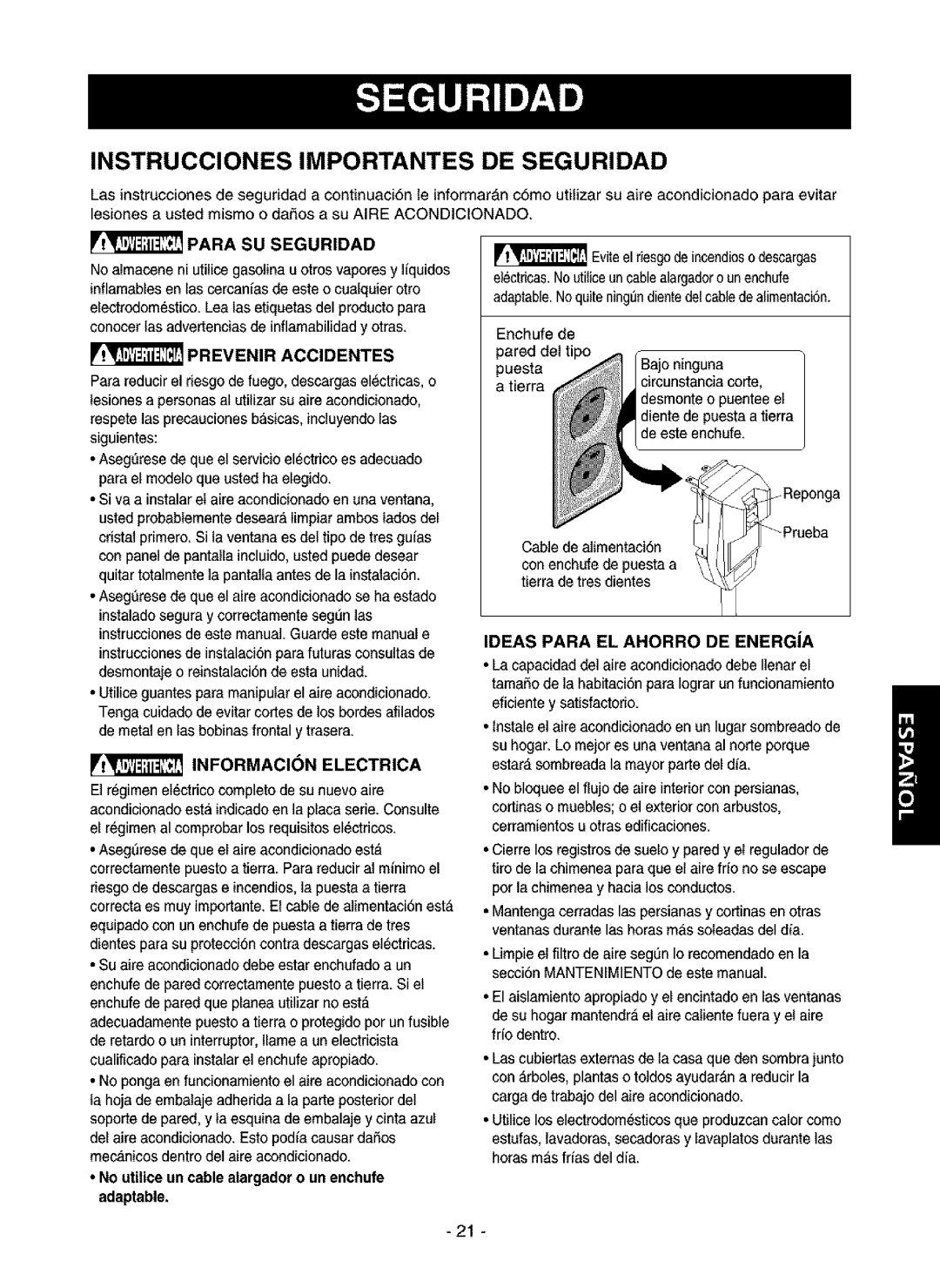 Kenmore 580.75135, 580.75085 Instrucciones Importantes DE Seguridad, Ideas Para EL Ahorro DE ENERGiA, Para SU Seguridad 