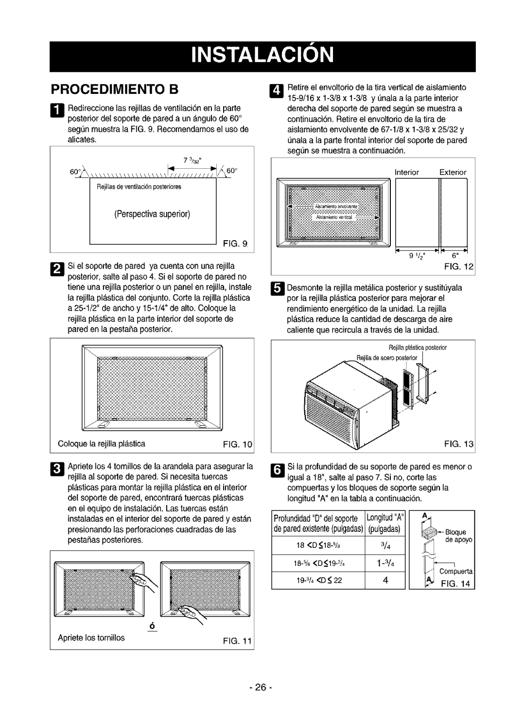 Kenmore 580.75116 Procedimiento B, Pared en la pestaSaposterior, Presionandolas pertoracionescuadradas de las, 18 D18-5/8 