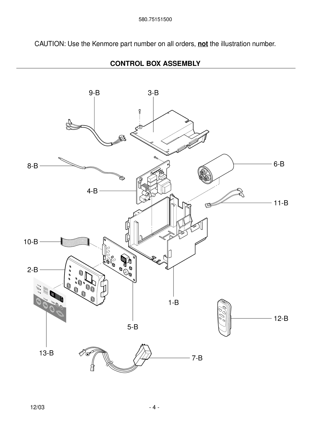 Kenmore 580.751515 manual Control BOX Assembly 