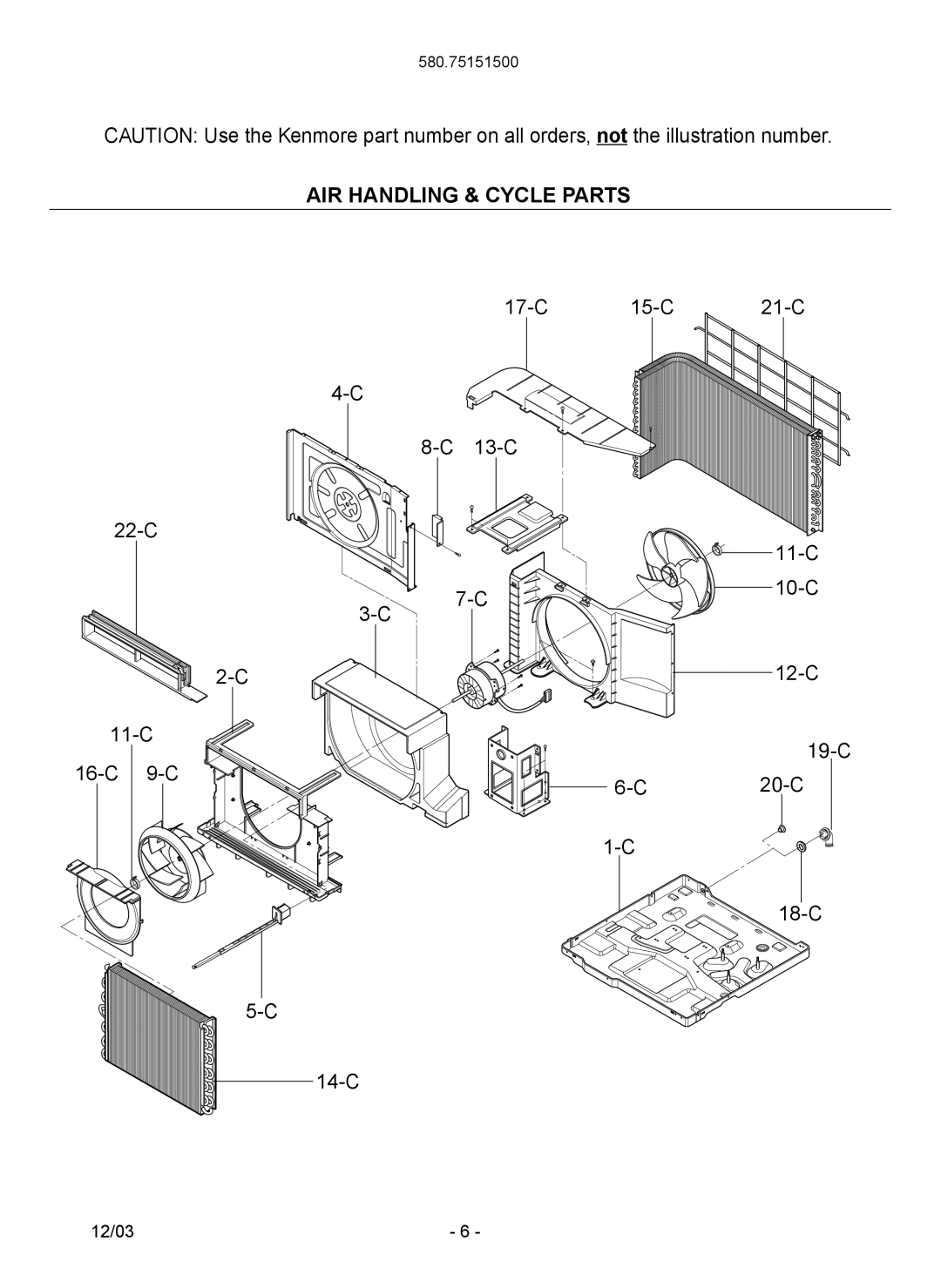 Kenmore 580.751515 manual AIR Handling & Cycle Parts 