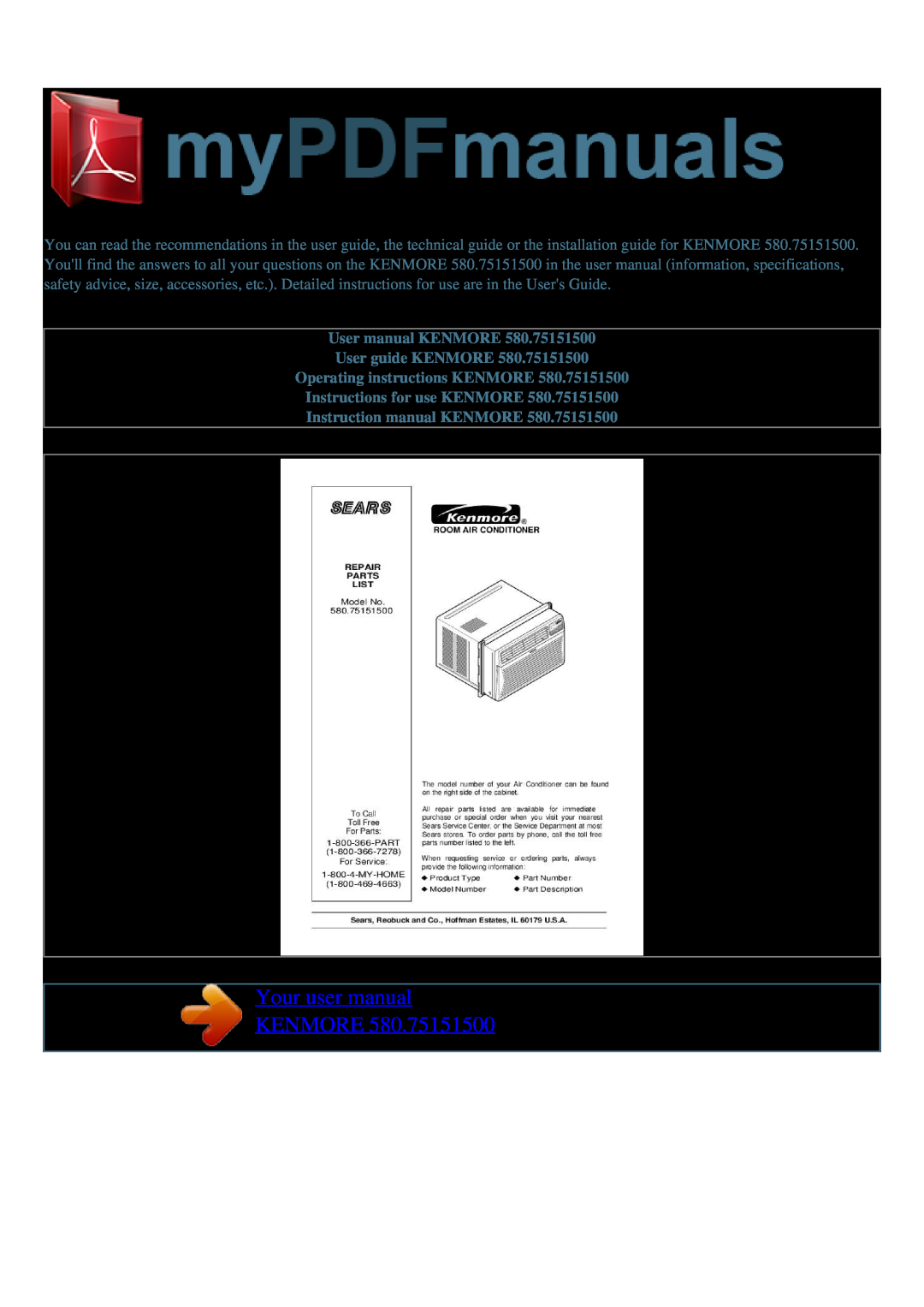 Kenmore 580.751515 user manual Operating instructions KENMORE, Instructions for use KENMORE 