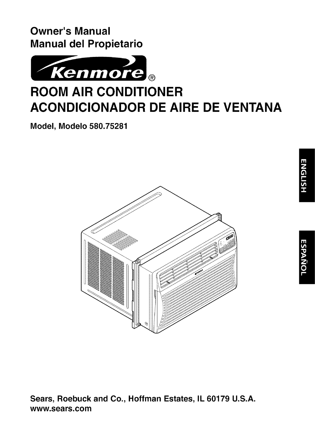 Kenmore 580.75281 owner manual Room AIR Conditioner Acondicionador DE Aire DE Ventana 