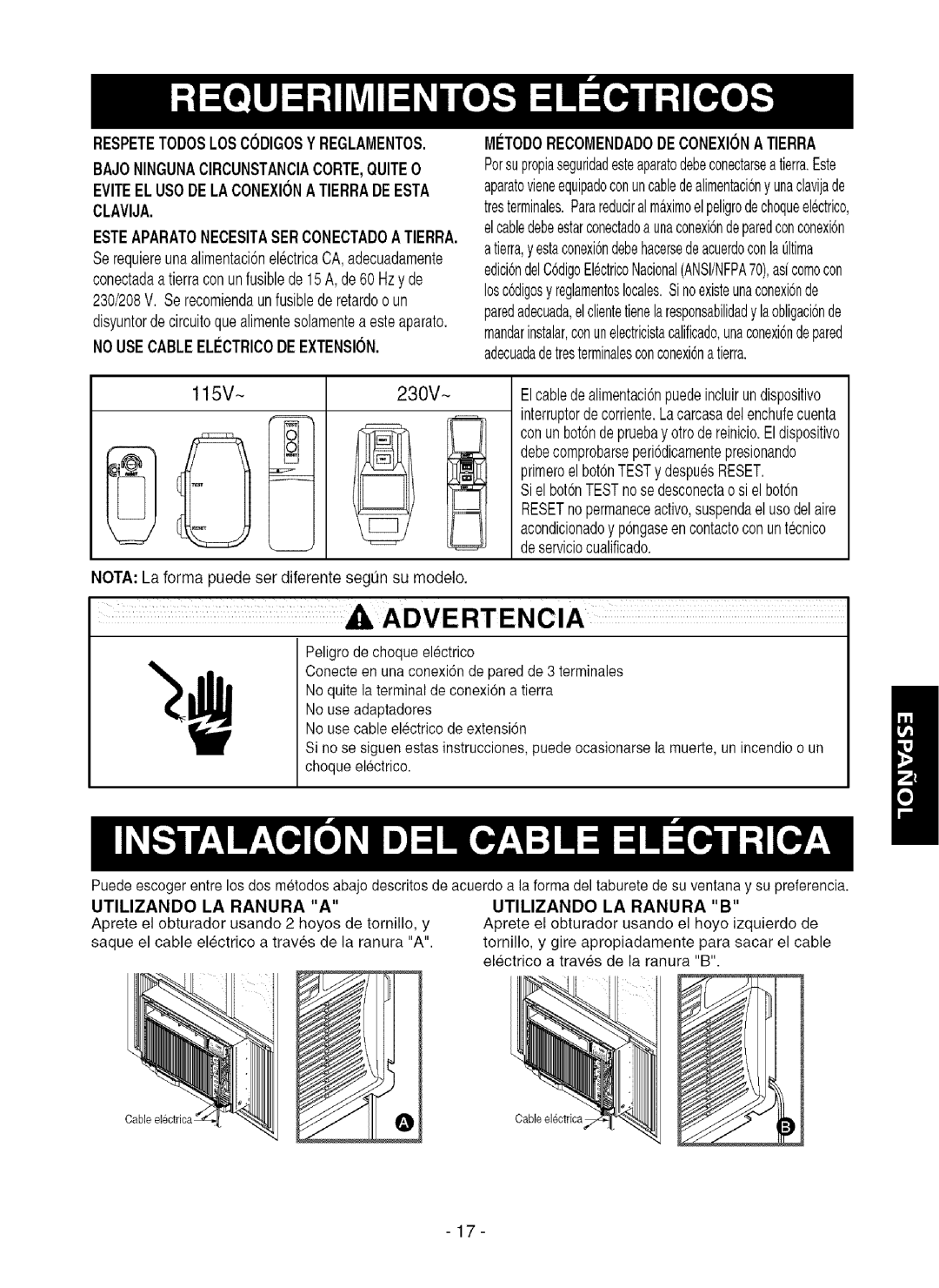 Kenmore 580.75281 owner manual NOUSECABLEELECTRIC0DEEXTENSION, Mitodorecomendadodeconexiona Tierra, Utilizando LA Ranura B 